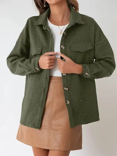 Button Up Dropped Shoulder Jacket Trendsi