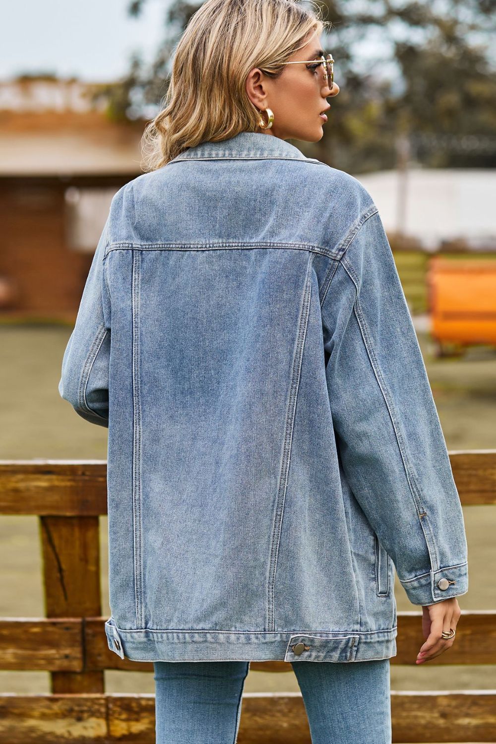 Buttoned Collared Neck Denim Jacket with Pockets BLUE ZONE PLANET