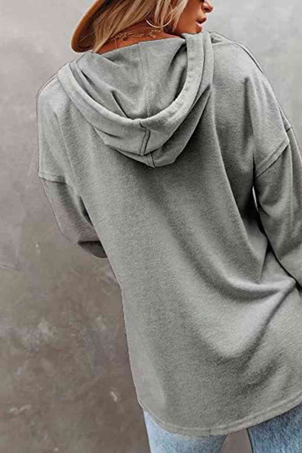 Buttoned Drop Shoulder Hoodie BLUE ZONE PLANET