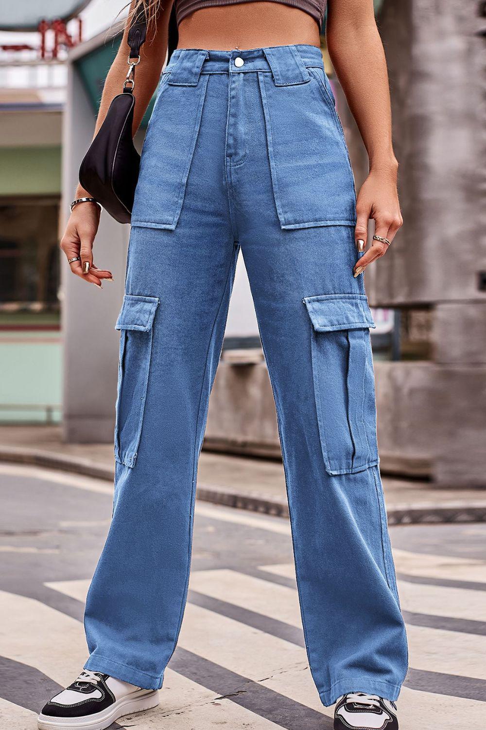 Buttoned High Waist Loose Fit Jeans BLUE ZONE PLANET