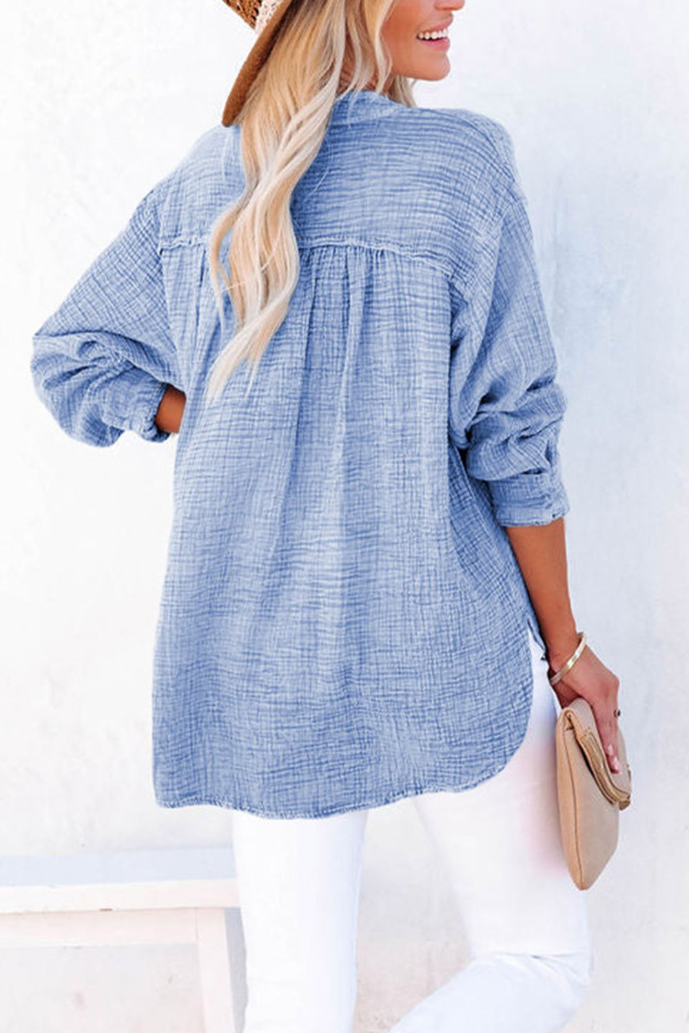 Buttoned Long Sleeve Blouse BLUE ZONE PLANET