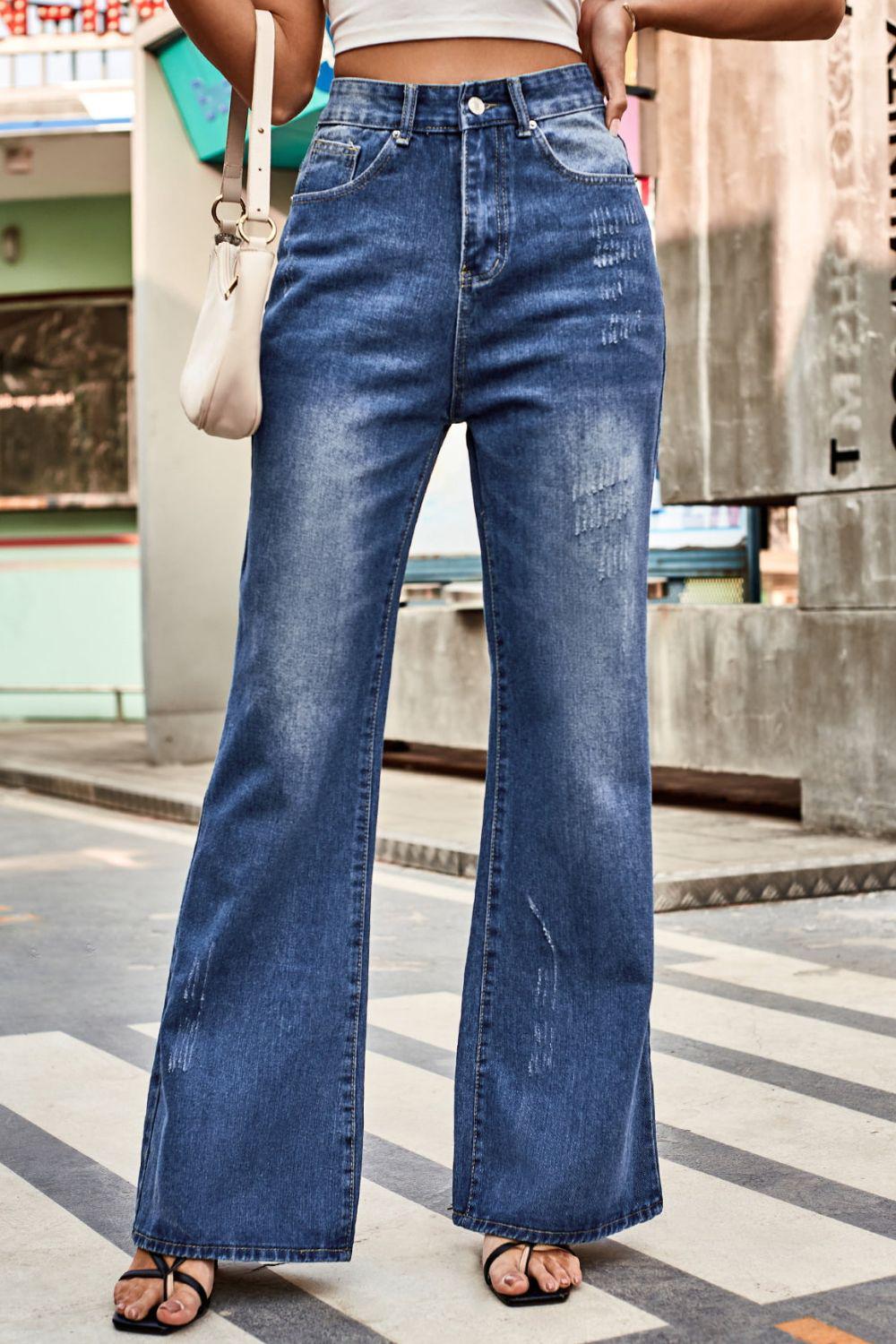 Buttoned Loose Fit Jeans with Pockets BLUE ZONE PLANET