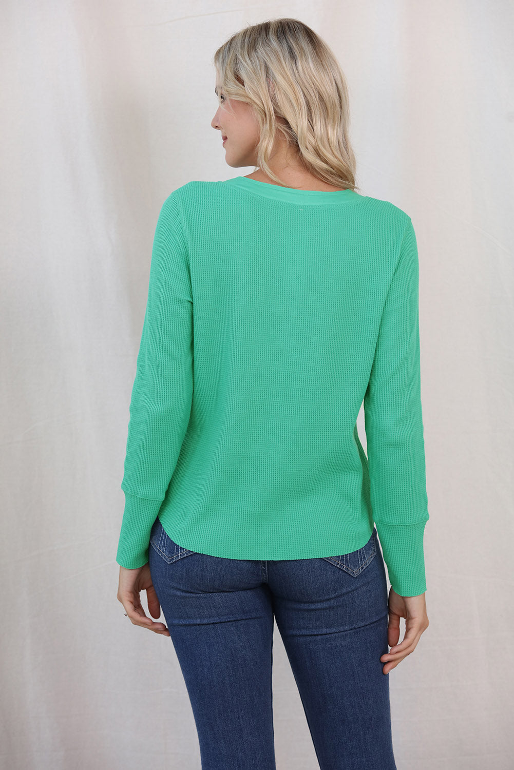 Buttoned Notched Neck Long Sleeve T-Shirt BLUE ZONE PLANET