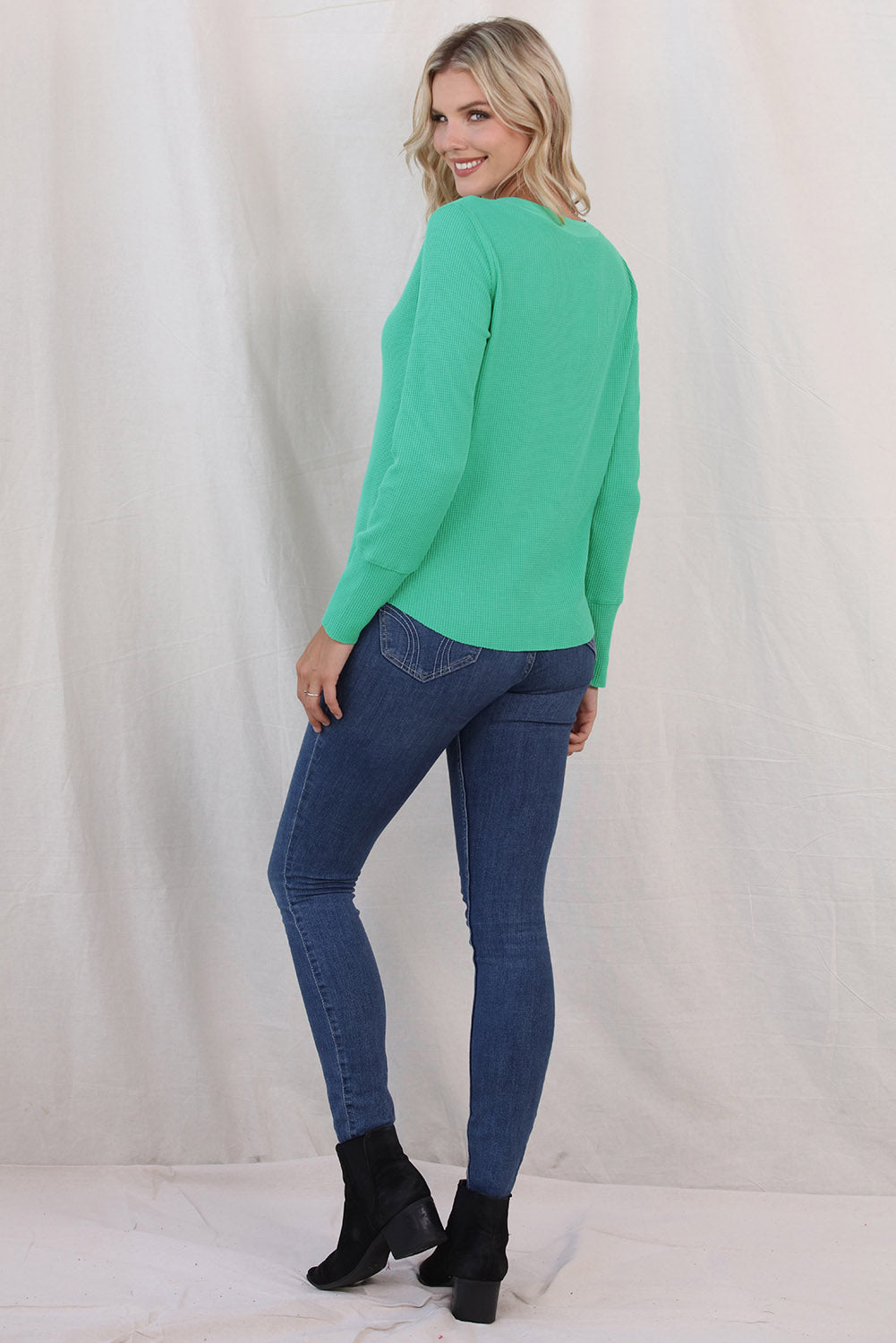 Buttoned Notched Neck Long Sleeve T-Shirt BLUE ZONE PLANET