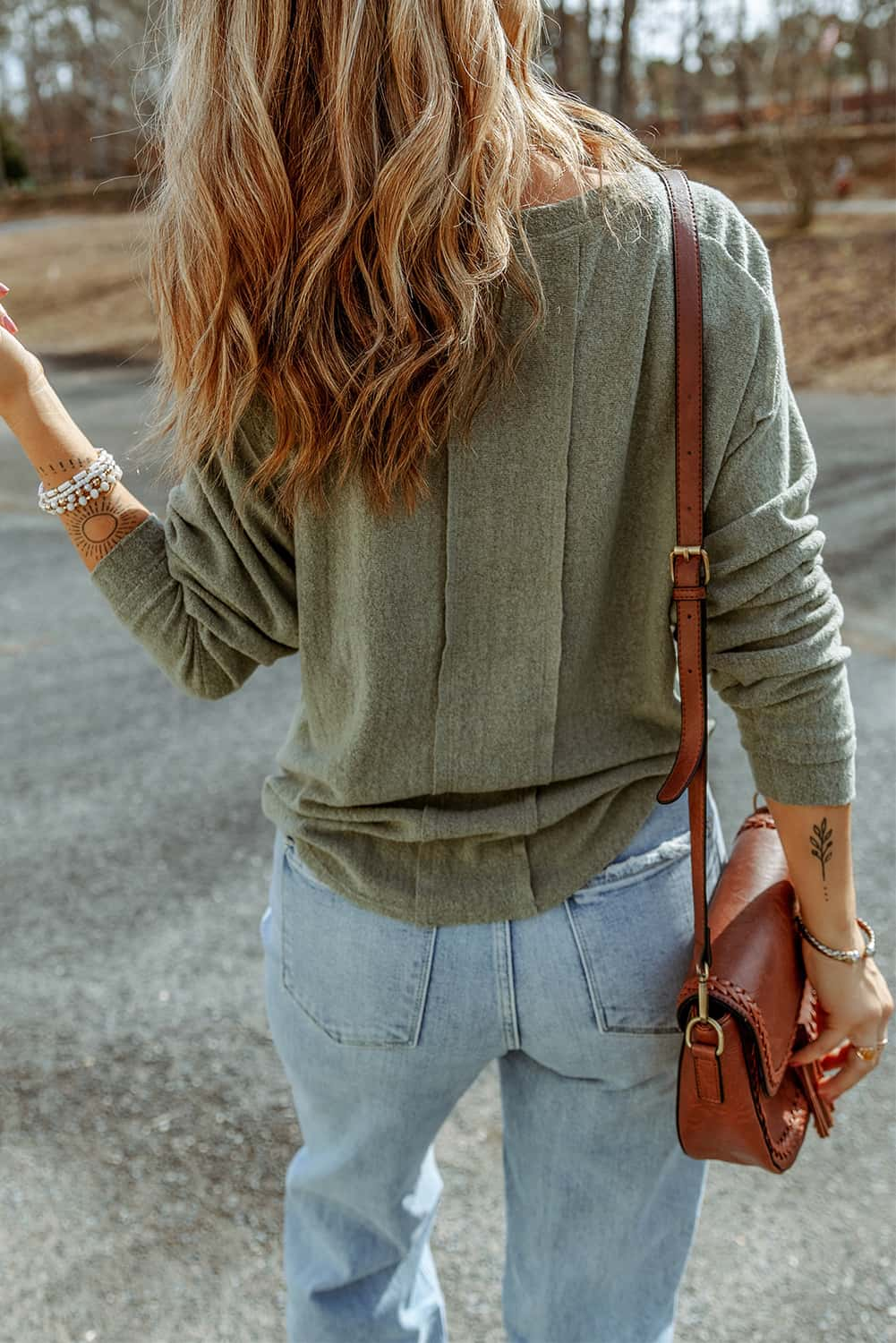 Buttoned Round Neck Long Sleeve Top BLUE ZONE PLANET