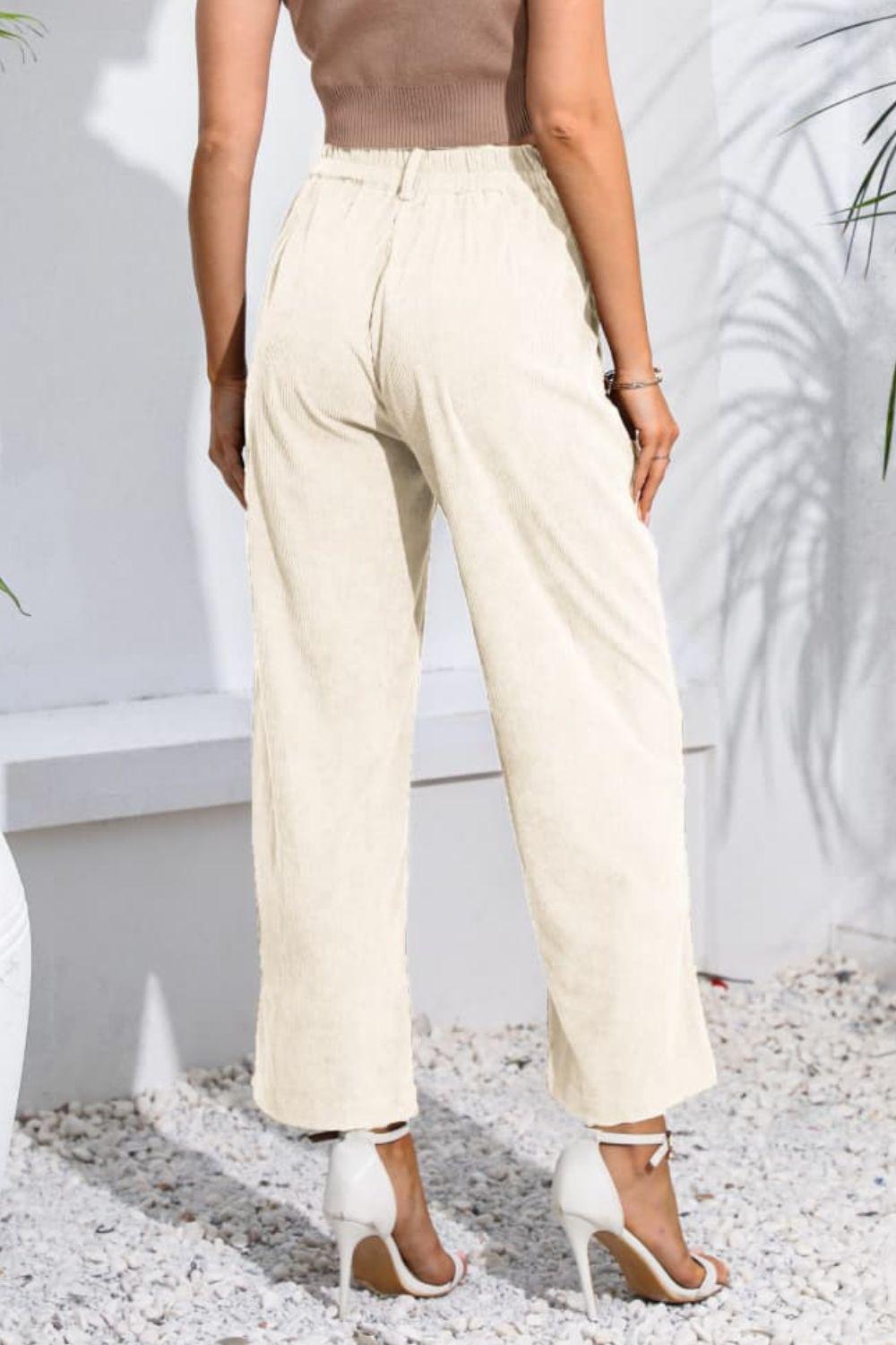 Buttoned  Straight Hem Long Pants BLUE ZONE PLANET