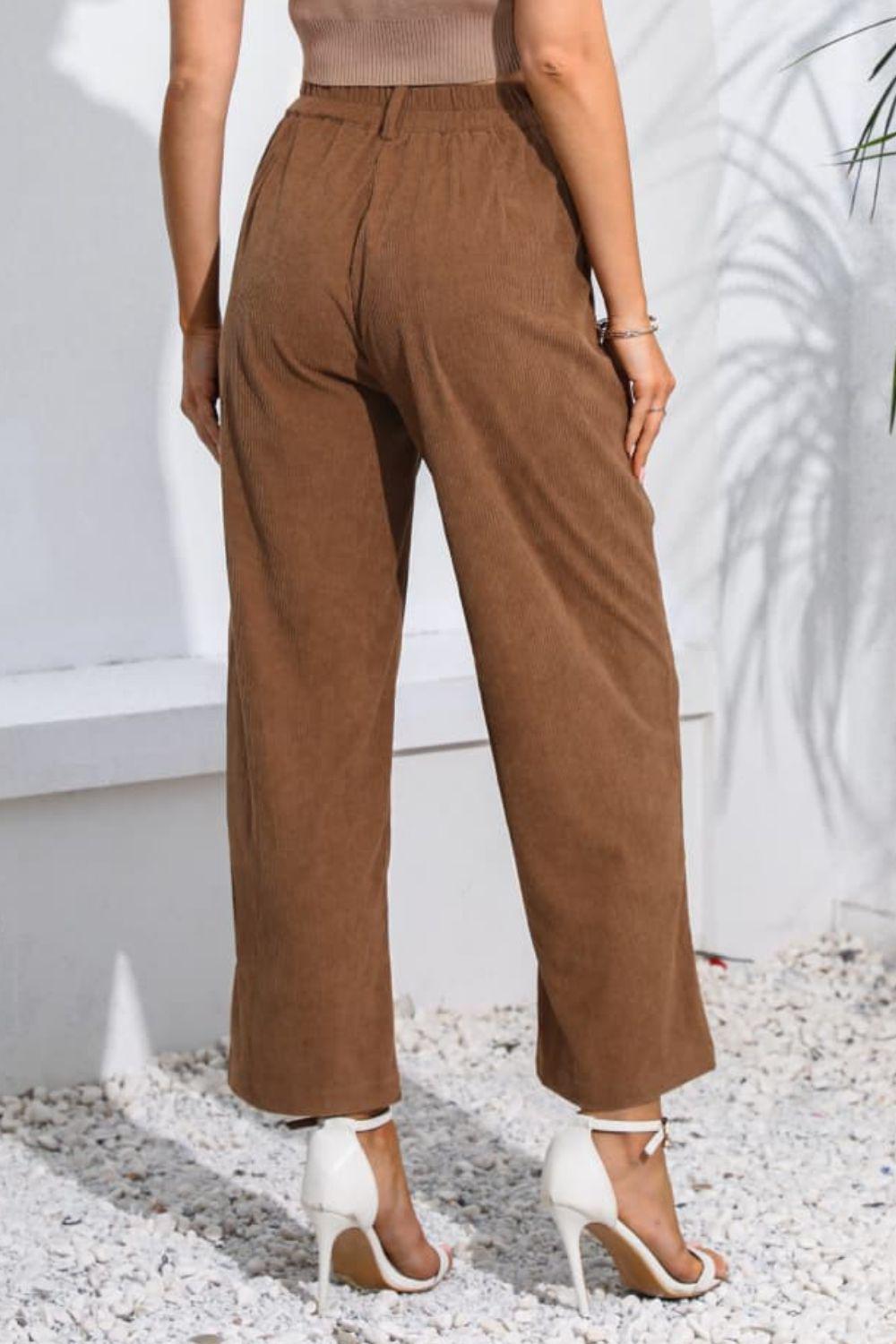 Buttoned  Straight Hem Long Pants BLUE ZONE PLANET