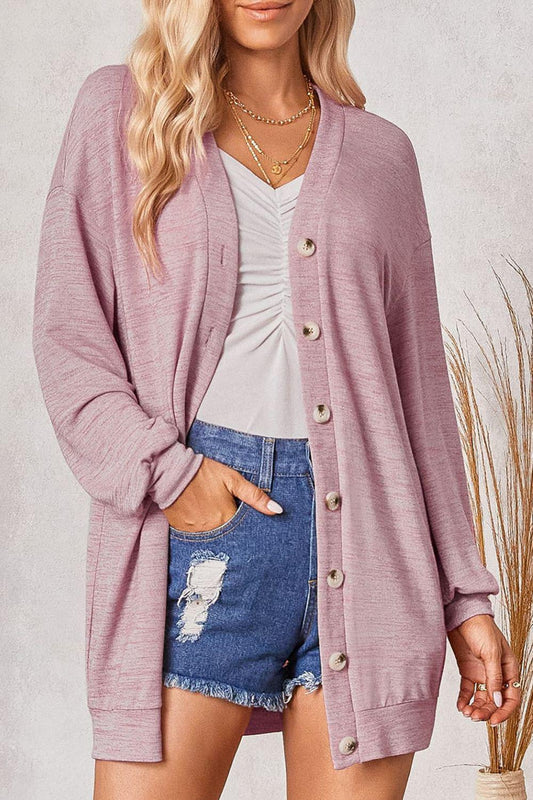 Buttoned V-Neck Long Sleeve Cardigans BLUE ZONE PLANET