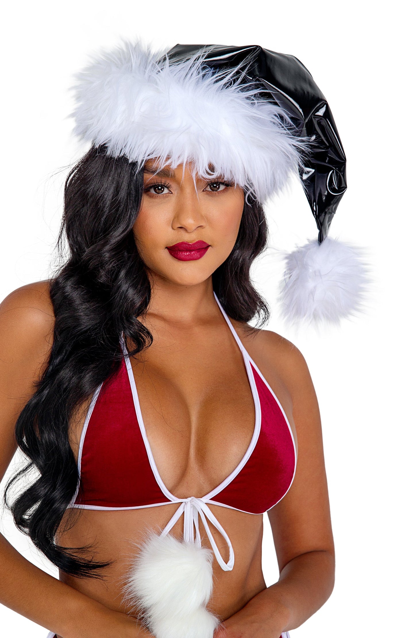 vinyl-faux-fur-santa-hat-Costume Hats-[Adult]-[Female]-2022 Online Blue Zone Planet