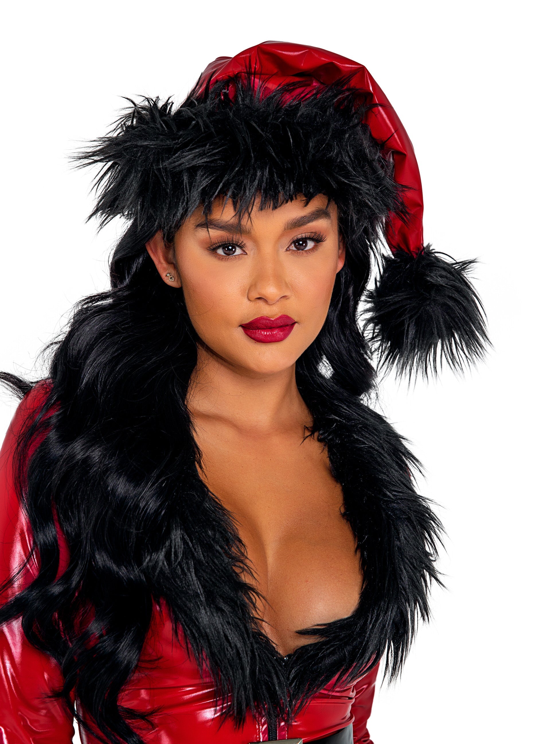 vinyl-faux-fur-santa-hat-Costume Hats-[Adult]-[Female]-2022 Online Blue Zone Planet