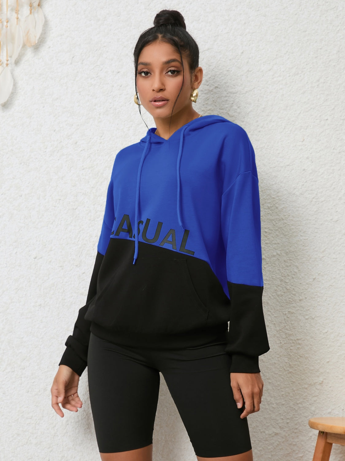 CASUAL Graphic Two-Tone Hoodie BLUE ZONE PLANET