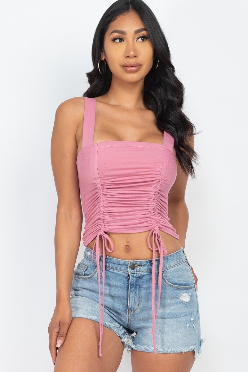 Adjustable Front Ruched With String Square Neck Crop Tops-CROP TOP-[Adult]-[Female]-Polignac-S-2022 Online Blue Zone Planet