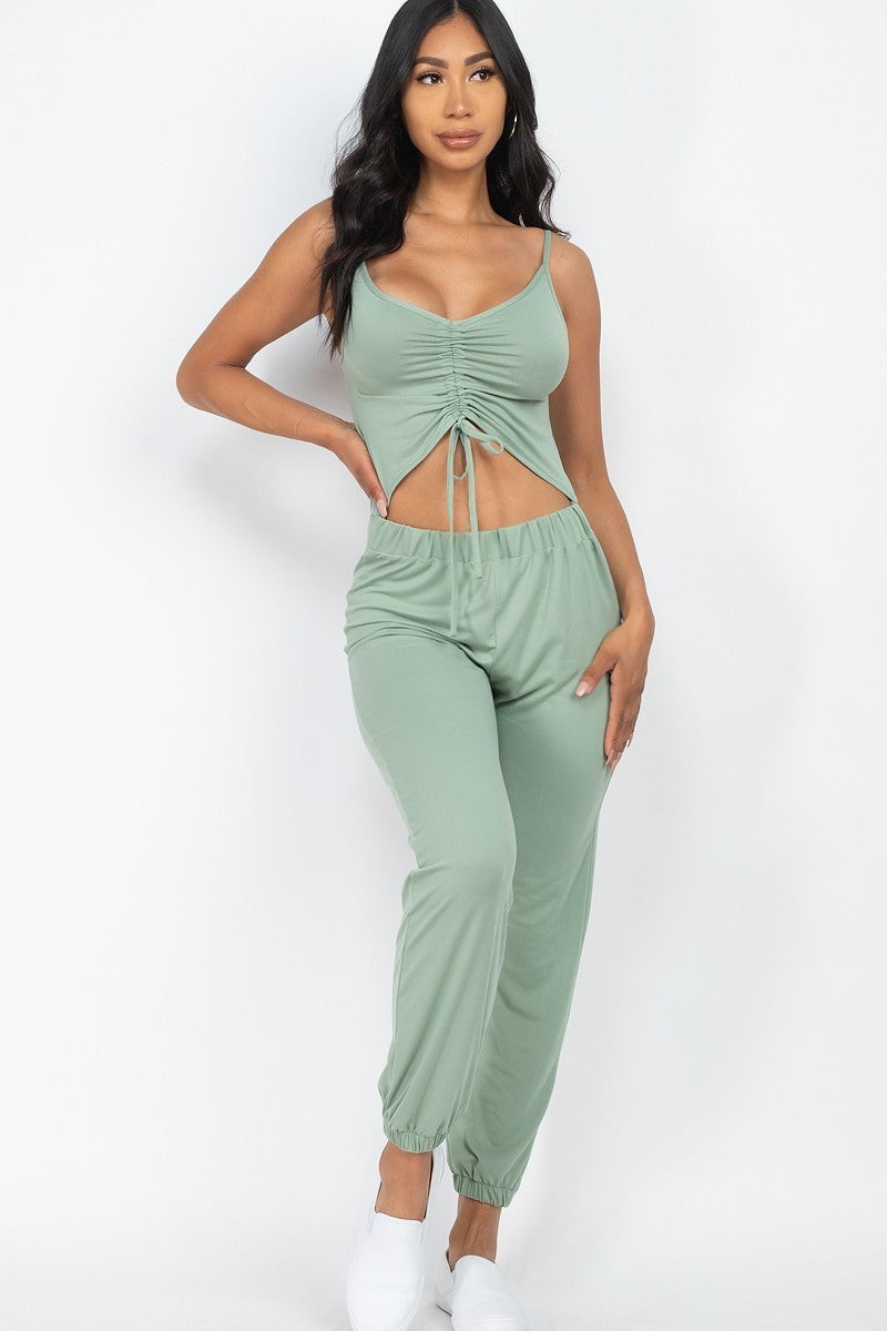 Front Ruched With Adjustable String Cami Casual/summer Jumpsuit-TOPS / DRESSES-[Adult]-[Female]-2022 Online Blue Zone Planet