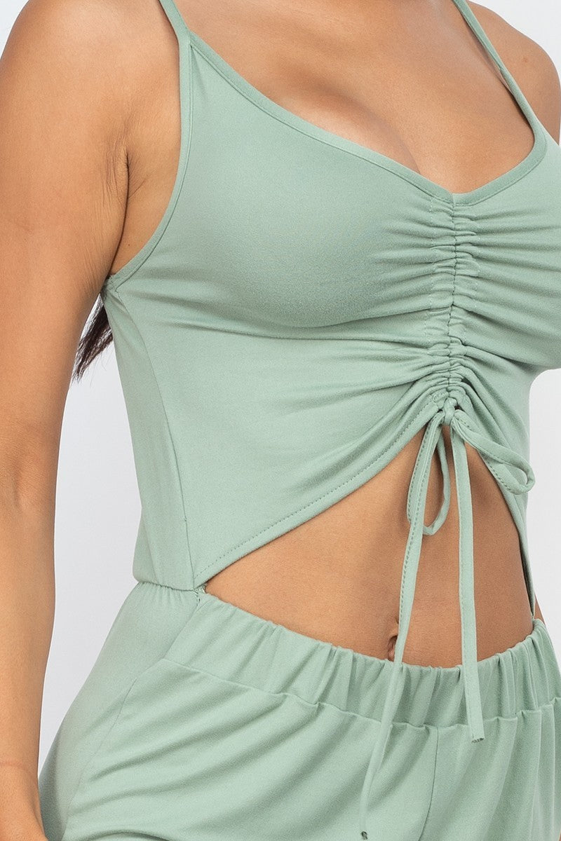 Front Ruched With Adjustable String Cami Casual/summer Jumpsuit-TOPS / DRESSES-[Adult]-[Female]-2022 Online Blue Zone Planet