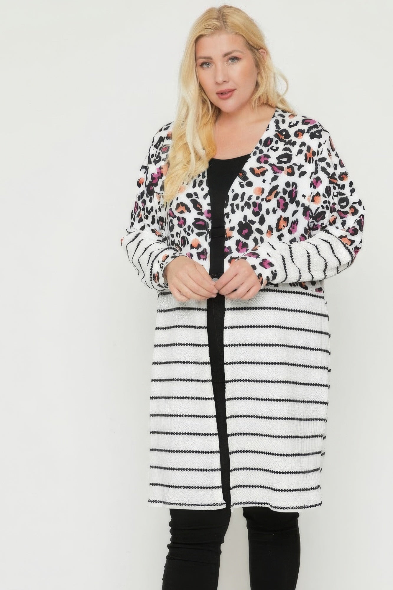 Long sleeves print-striped cardigan-[Adult]-[Female]-2022 Online Blue Zone Planet