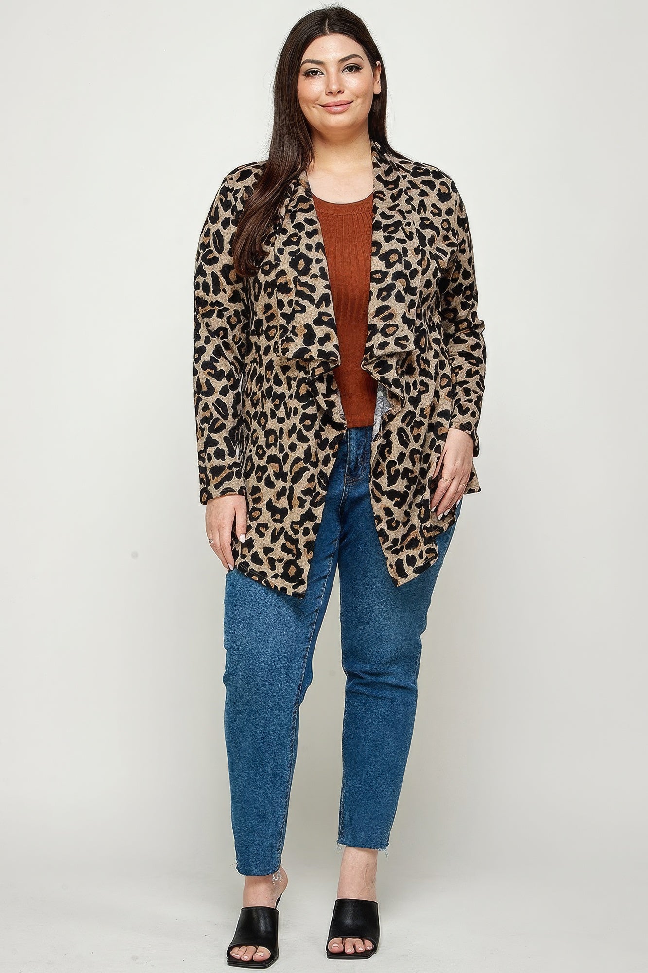 Plus Size, Animal Leopard Printed Knit Cardigan-[Adult]-[Female]-2022 Online Blue Zone Planet