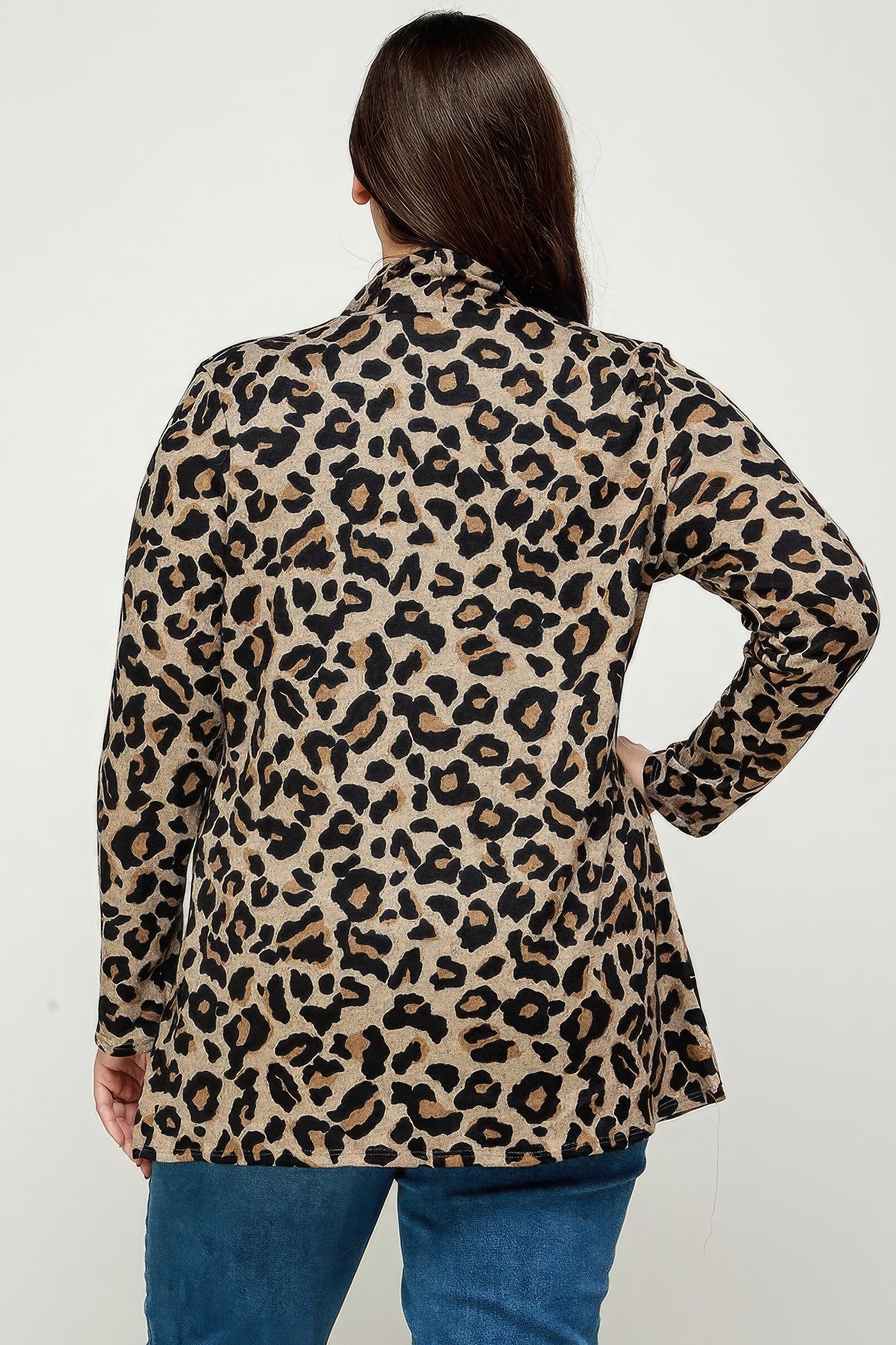 Plus Size, Animal Leopard Printed Knit Cardigan-[Adult]-[Female]-2022 Online Blue Zone Planet