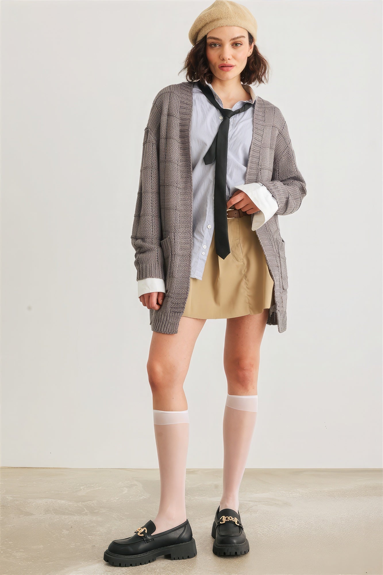 Knit Two Pocket Long Sleeve Open Front Cardigan-[Adult]-[Female]-2022 Online Blue Zone Planet