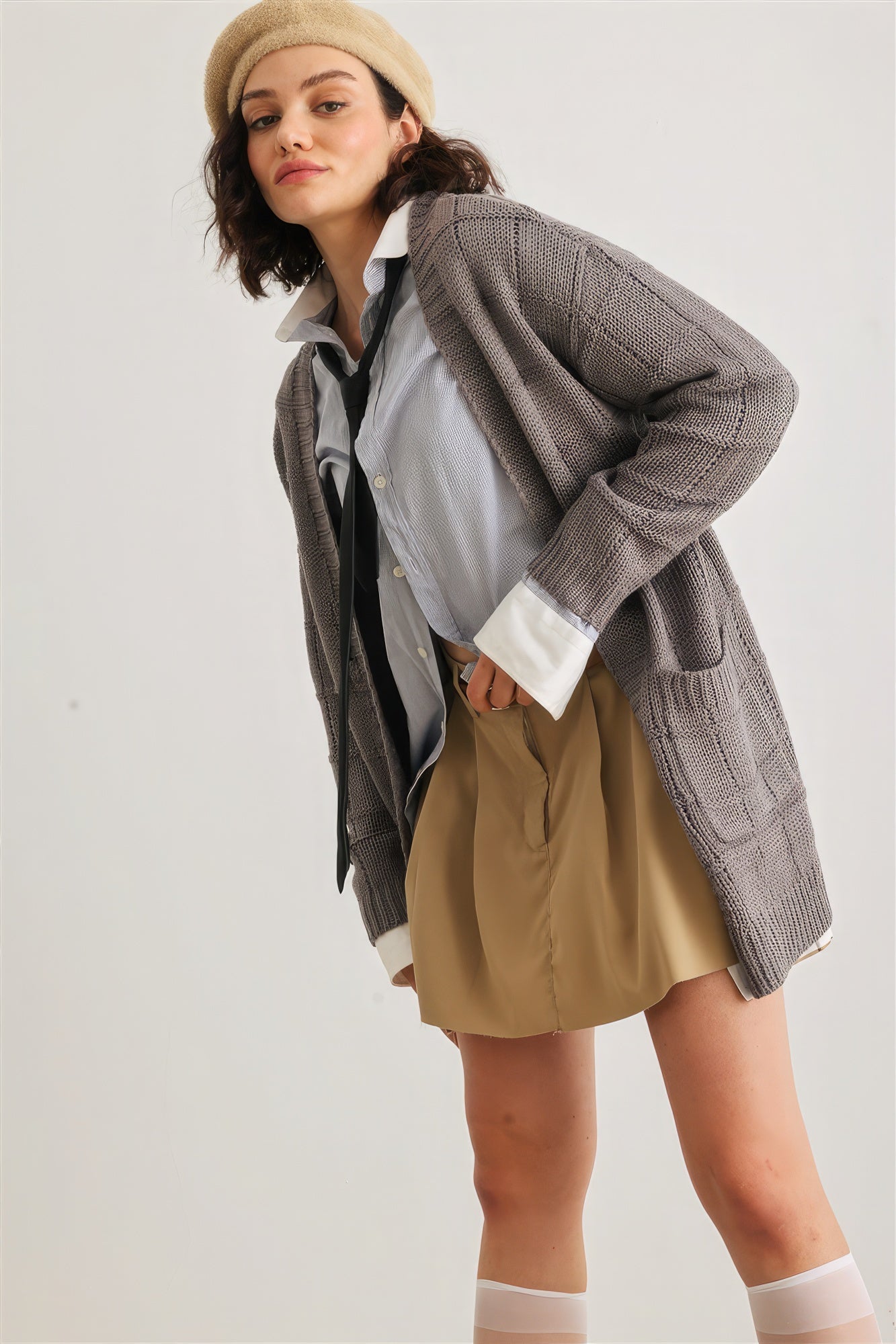 Knit Two Pocket Long Sleeve Open Front Cardigan-[Adult]-[Female]-2022 Online Blue Zone Planet