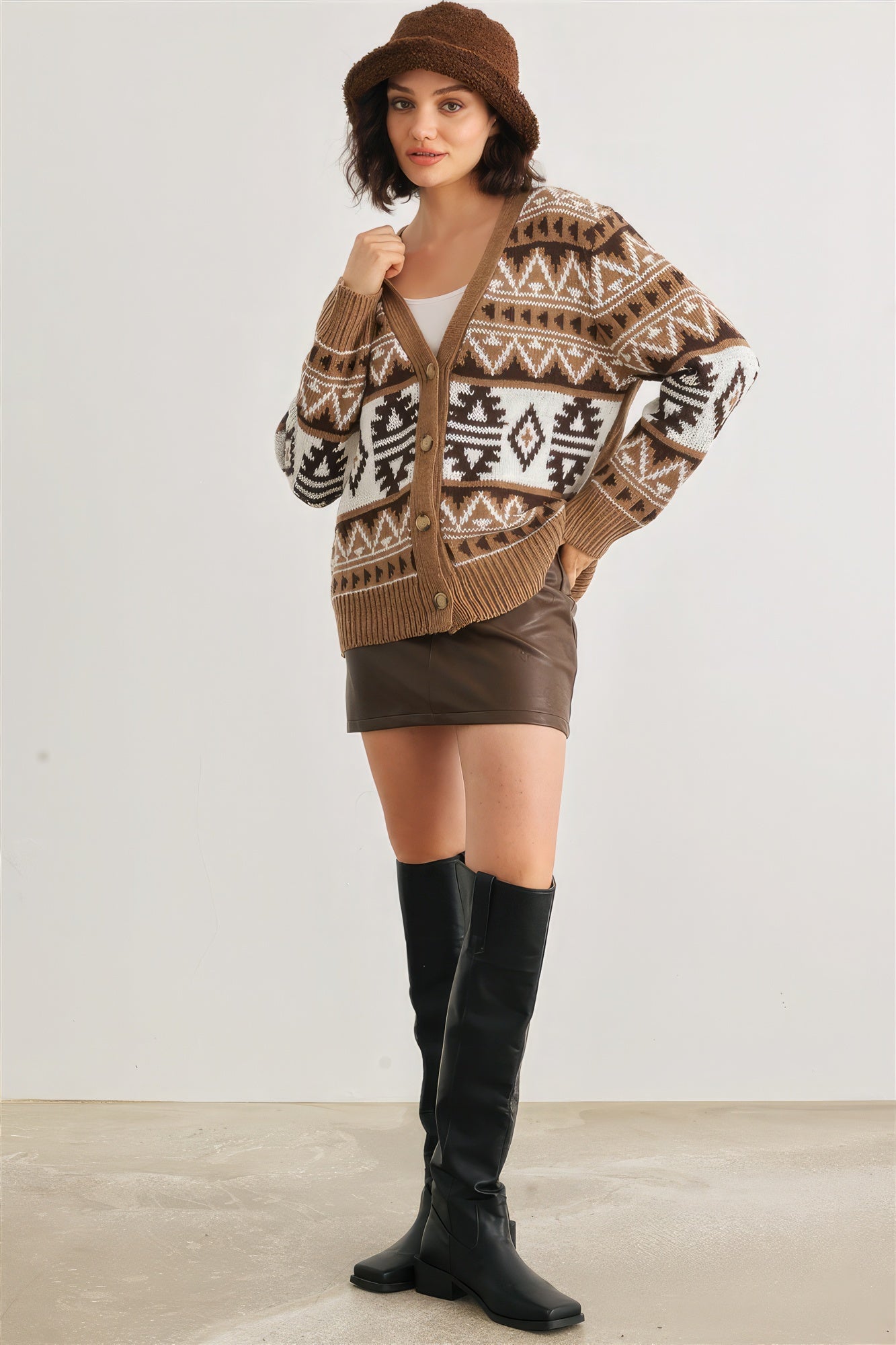 Fair Isle Knit Button-up Long Sleeve Cardigan Sweater-TOPS / DRESSES-[Adult]-[Female]-2022 Online Blue Zone Planet