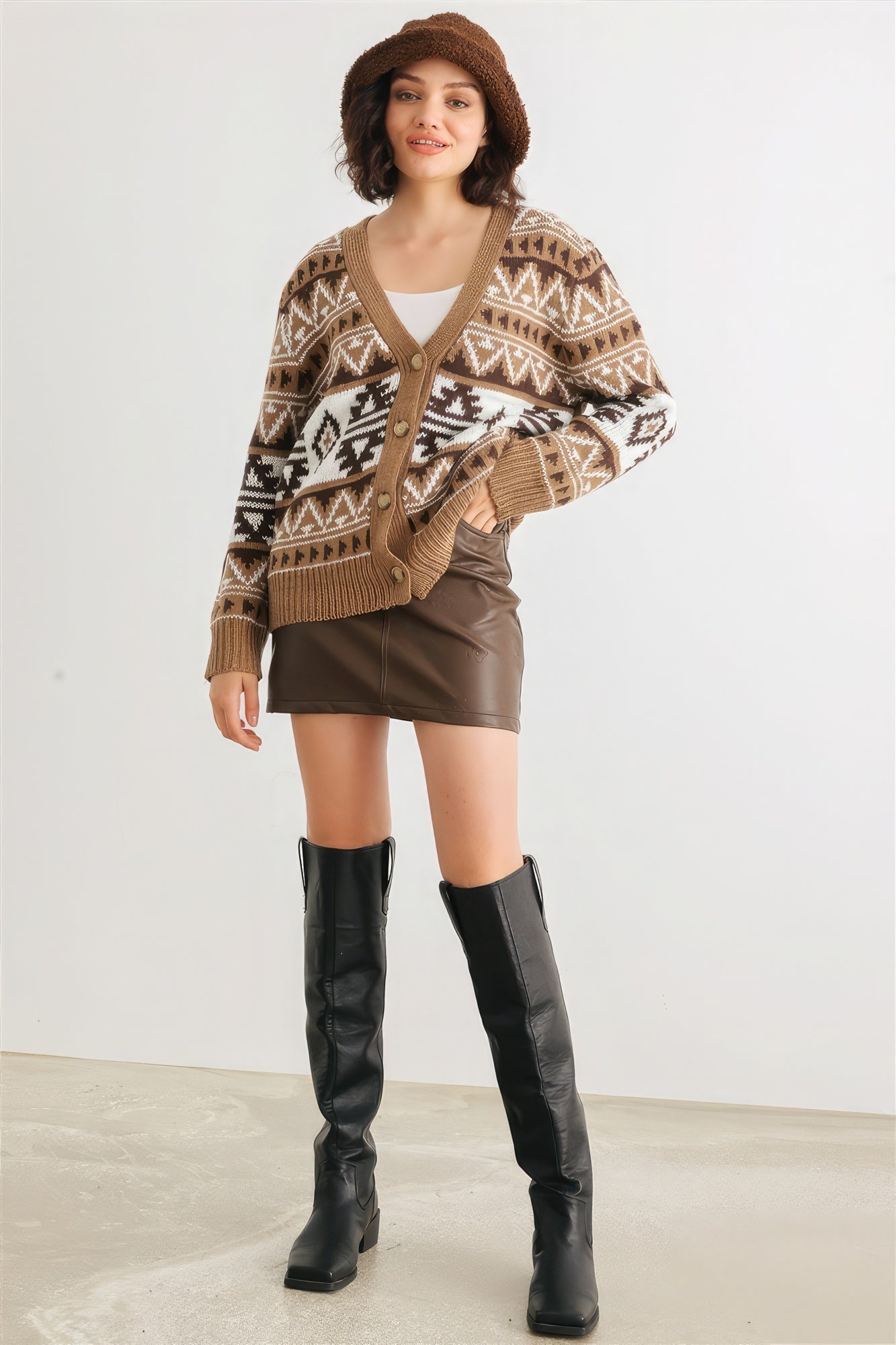 Fair Isle Knit Button-up Long Sleeve Cardigan Sweater-TOPS / DRESSES-[Adult]-[Female]-2022 Online Blue Zone Planet