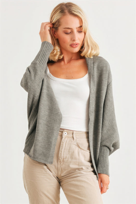 Batwing Sleeve Open Front Cardigan-TOPS / DRESSES-[Adult]-[Female]-S-Heather Charcoal-2022 Online Blue Zone Planet