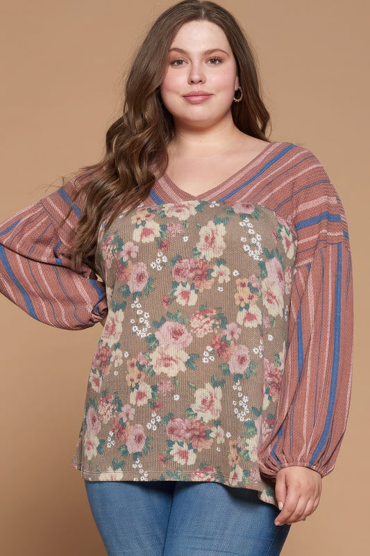 Floral Printed Knit Top-TOPS / DRESSES-[Adult]-[Female]-1XL/2XL-Marsala-2022 Online Blue Zone Planet