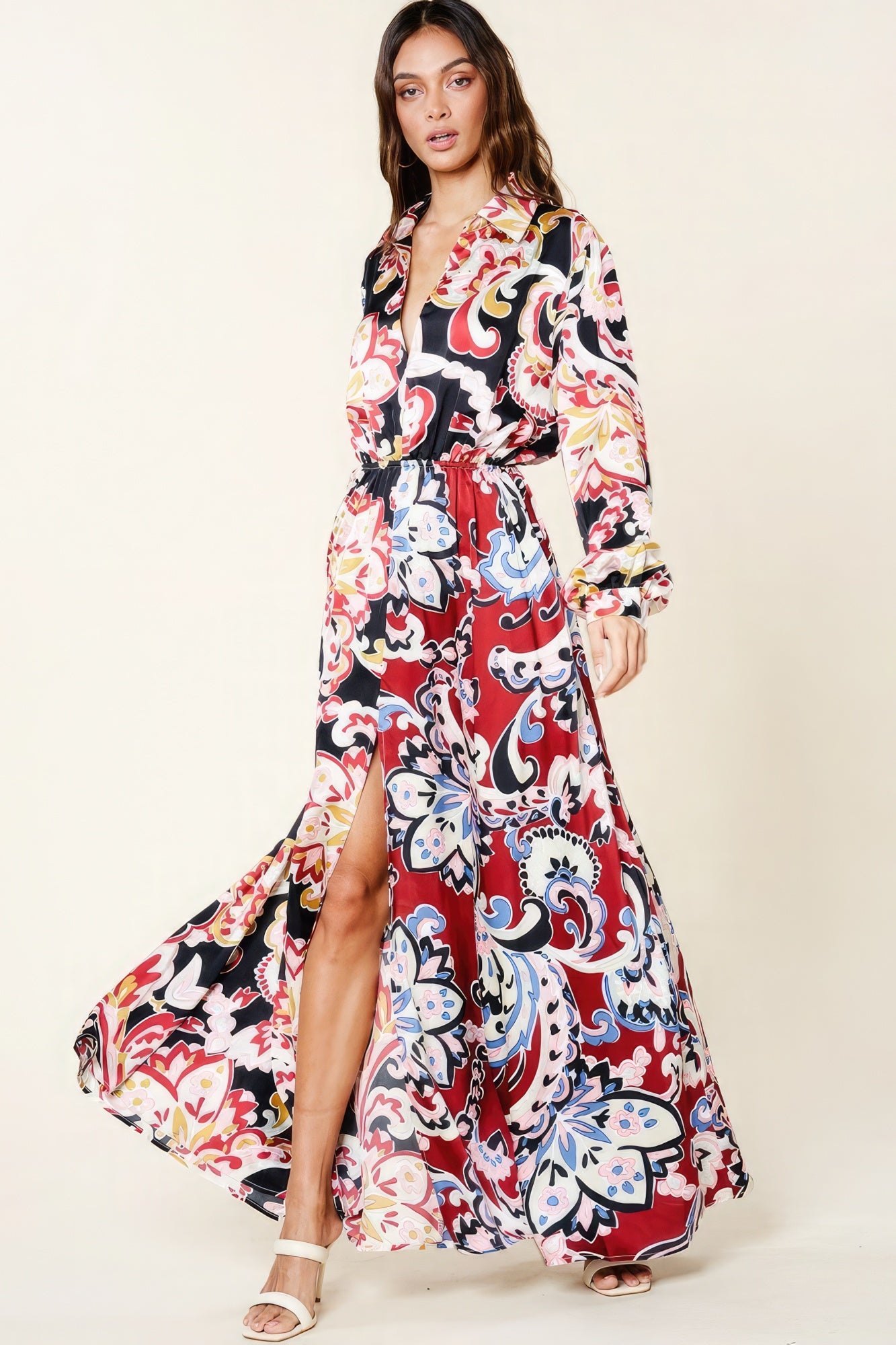 Blue Zone Planet | Tina's Floral Print V-Neck Maxi Dress-TOPS / DRESSES-[Adult]-[Female]-M-2022 Online Blue Zone Planet