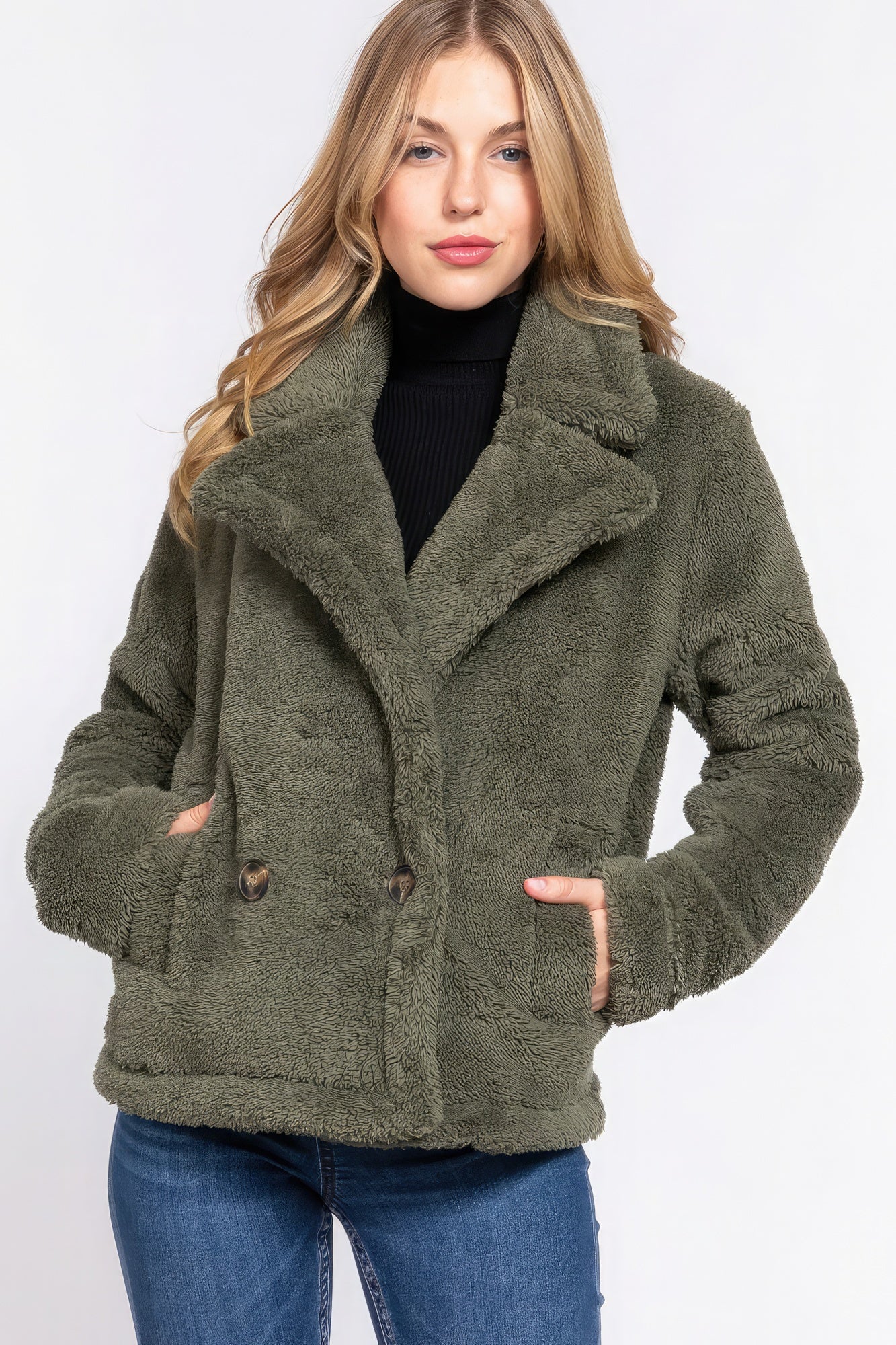 Faux Fur Sherpa Jacket-TOPS / DRESSES-[Adult]-[Female]-Olive-S-2022 Online Blue Zone Planet