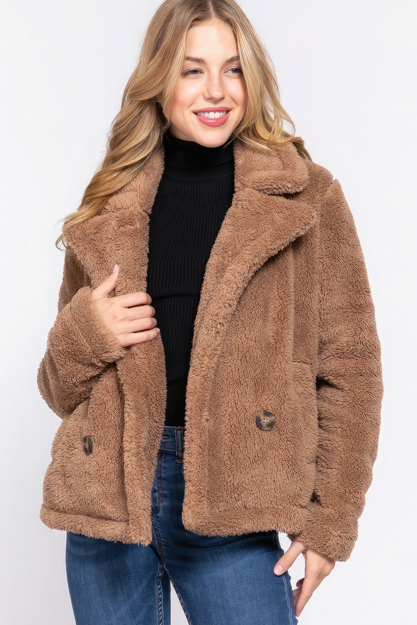 Faux Fur Sherpa Jacket-TOPS / DRESSES-[Adult]-[Female]-Camel-S-2022 Online Blue Zone Planet