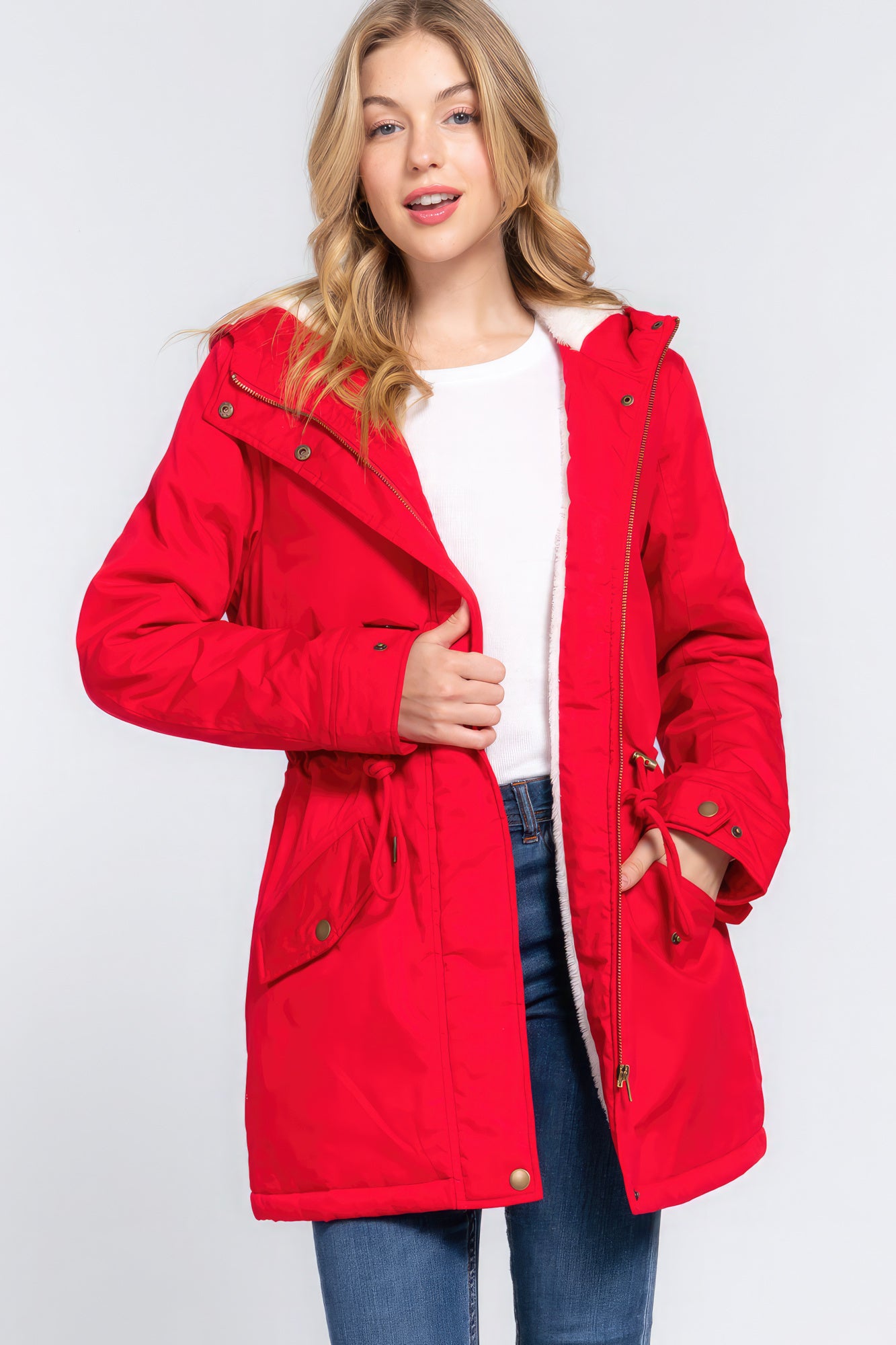 Fleece Lined Fur Hoodie Utility Jacket-Tops / Dresses-[Adult]-[Female]-2022 Online Blue Zone Planet