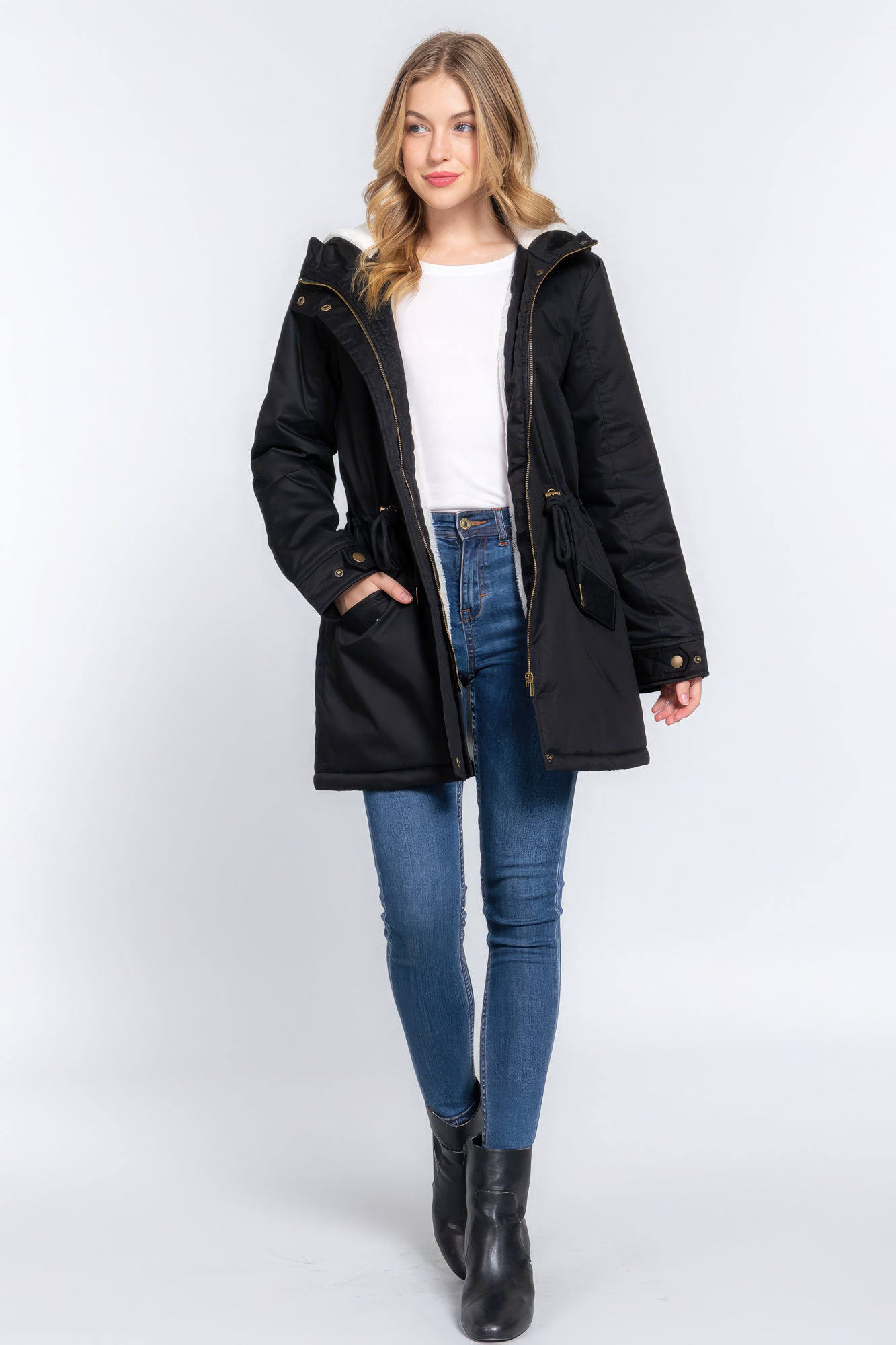 Fleece Lined Fur Hoodie Utility Jacket-Tops / Dresses-[Adult]-[Female]-2022 Online Blue Zone Planet