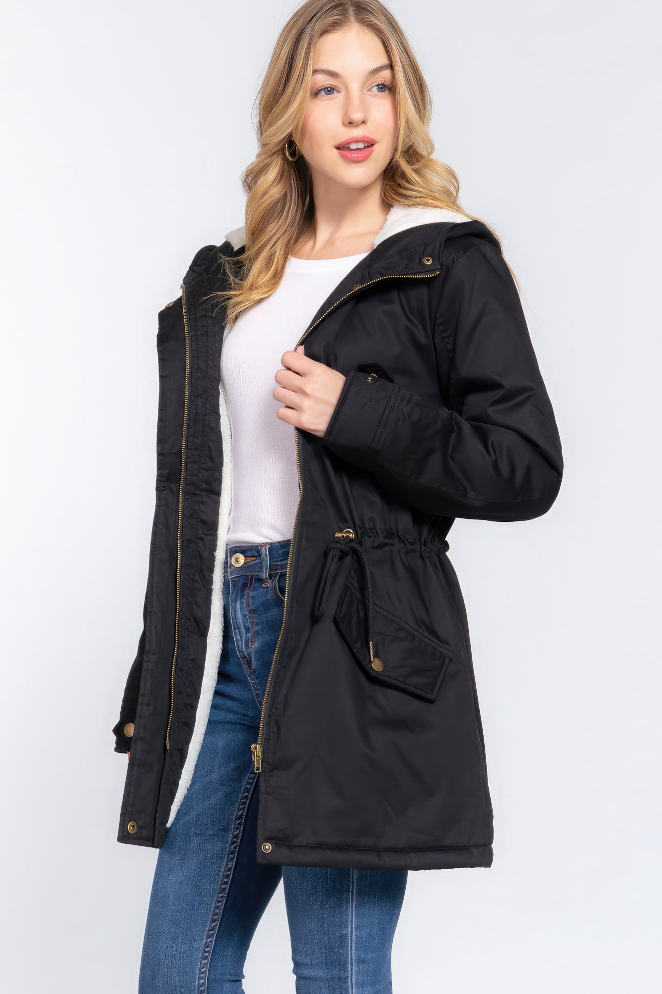 Fleece Lined Fur Hoodie Utility Jacket-Tops / Dresses-[Adult]-[Female]-2022 Online Blue Zone Planet