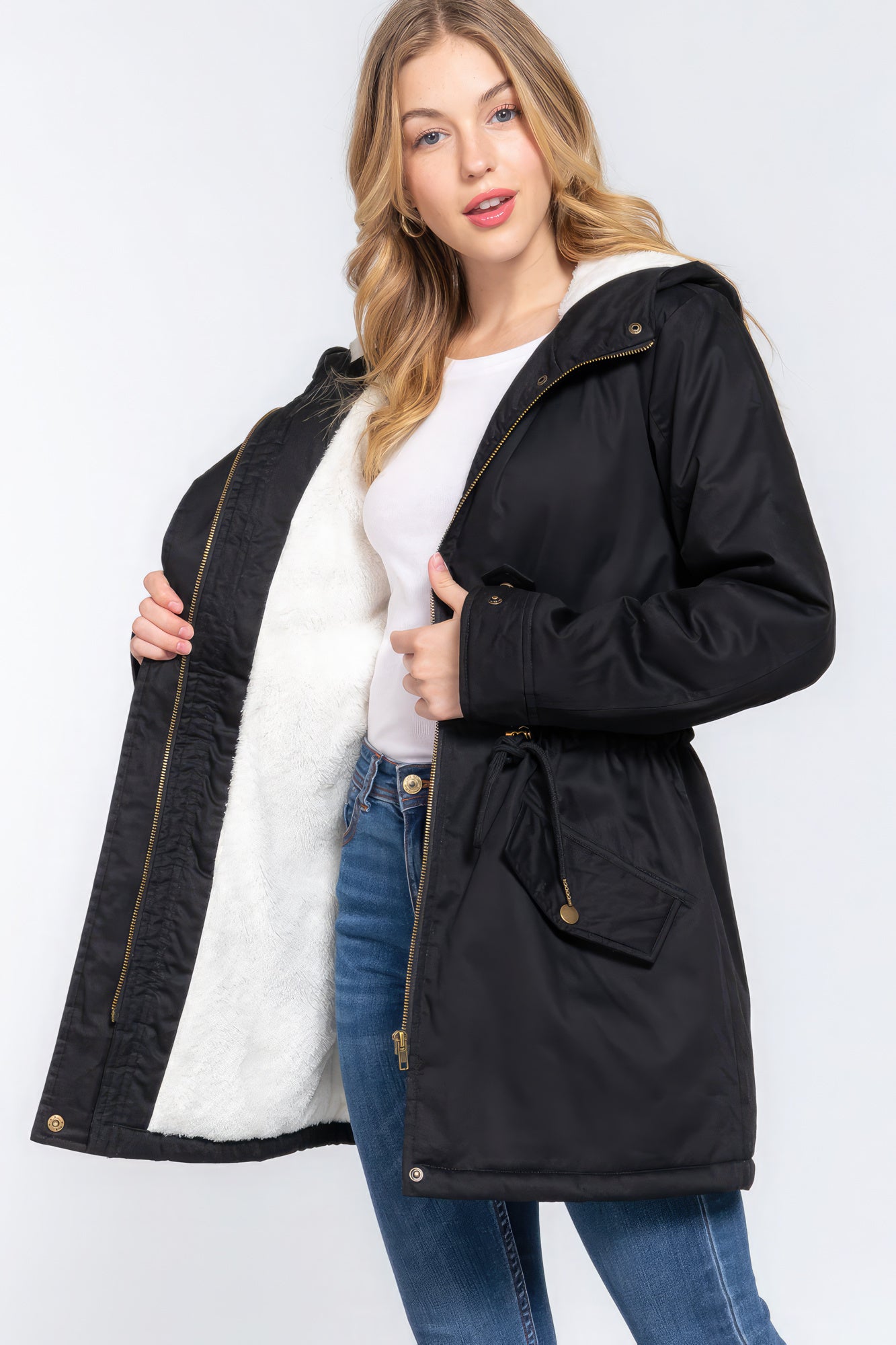 Fleece Lined Fur Hoodie Utility Jacket-Tops / Dresses-[Adult]-[Female]-2022 Online Blue Zone Planet