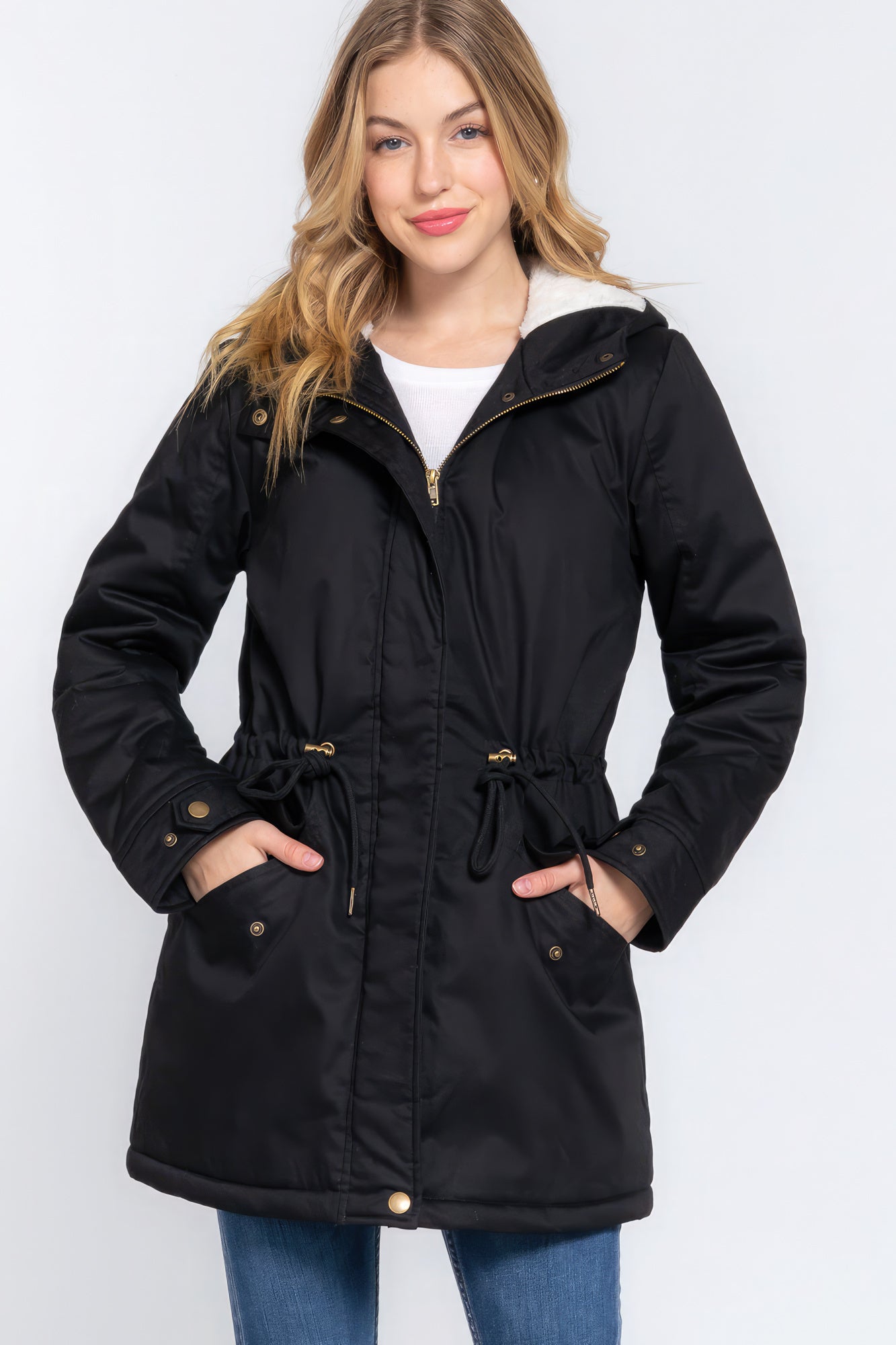 Fleece Lined Fur Hoodie Utility Jacket-Tops / Dresses-[Adult]-[Female]-2022 Online Blue Zone Planet