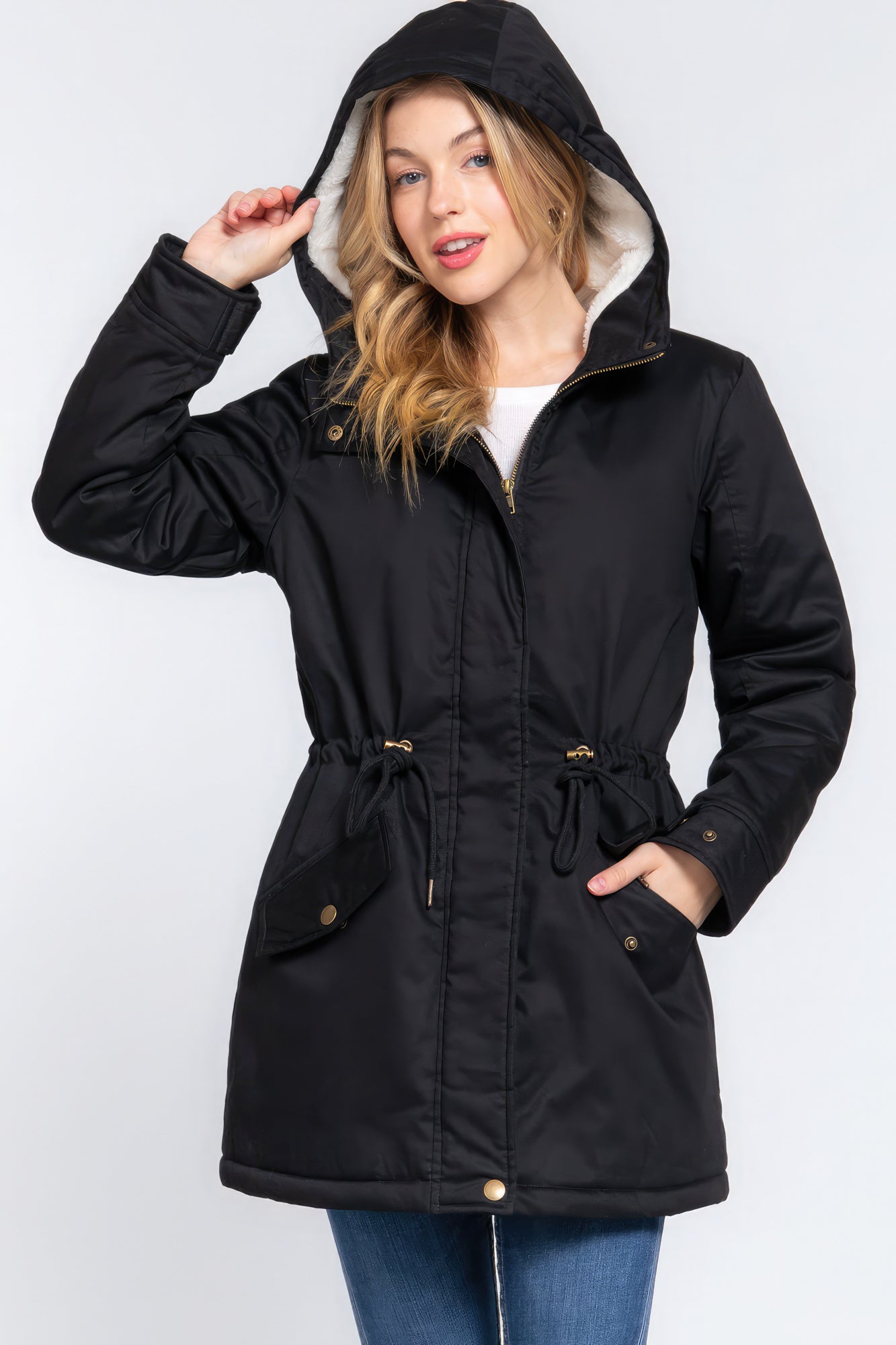 Fleece Lined Fur Hoodie Utility Jacket-Tops / Dresses-[Adult]-[Female]-2022 Online Blue Zone Planet