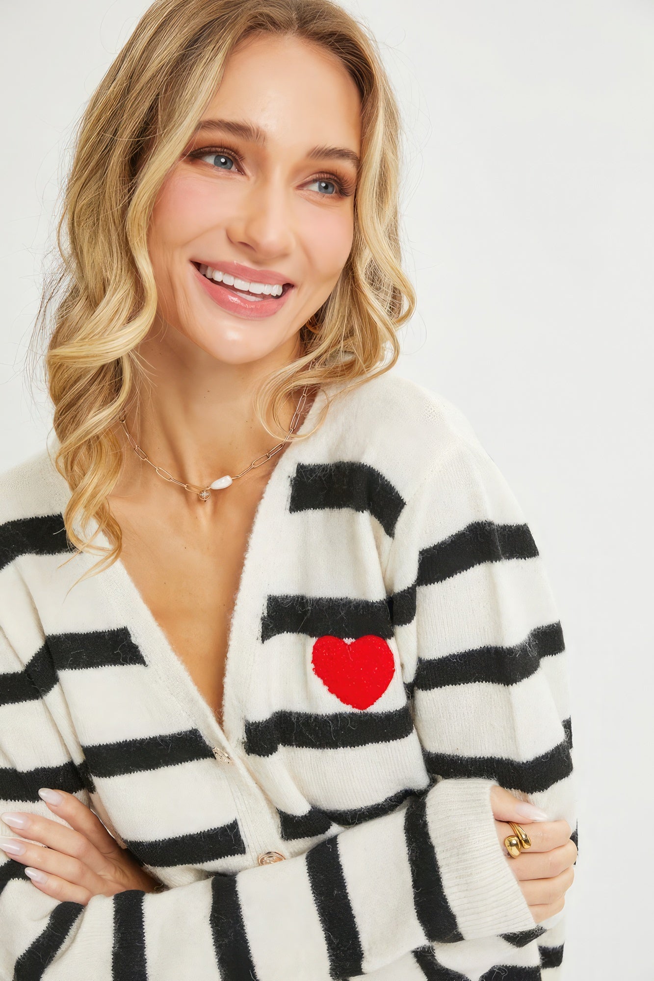 Striped Cardigan With Heart Patch-TOPS / DRESSES-[Adult]-[Female]-2022 Online Blue Zone Planet