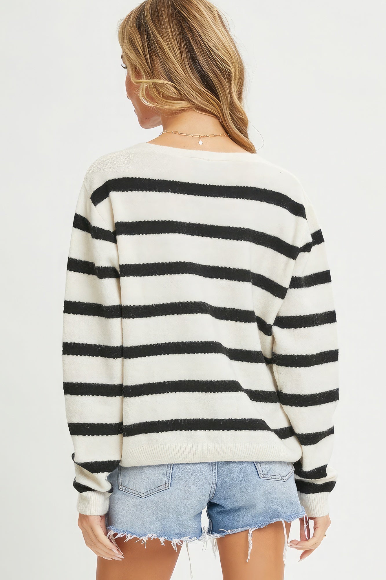 Striped Cardigan With Heart Patch-TOPS / DRESSES-[Adult]-[Female]-2022 Online Blue Zone Planet