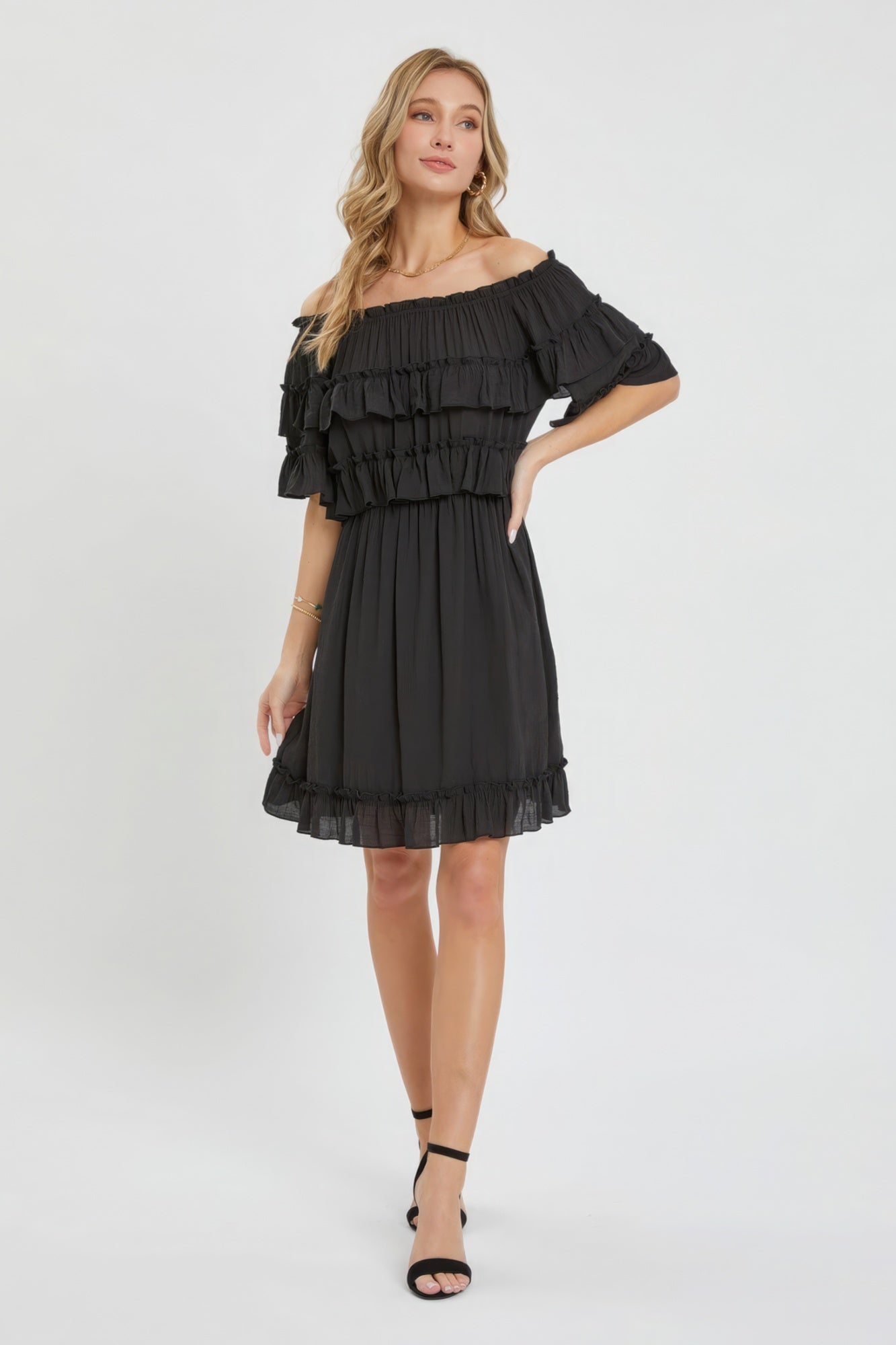 Off Shoulder Ruffle Dress-TOPS / DRESSES-[Adult]-[Female]-2022 Online Blue Zone Planet