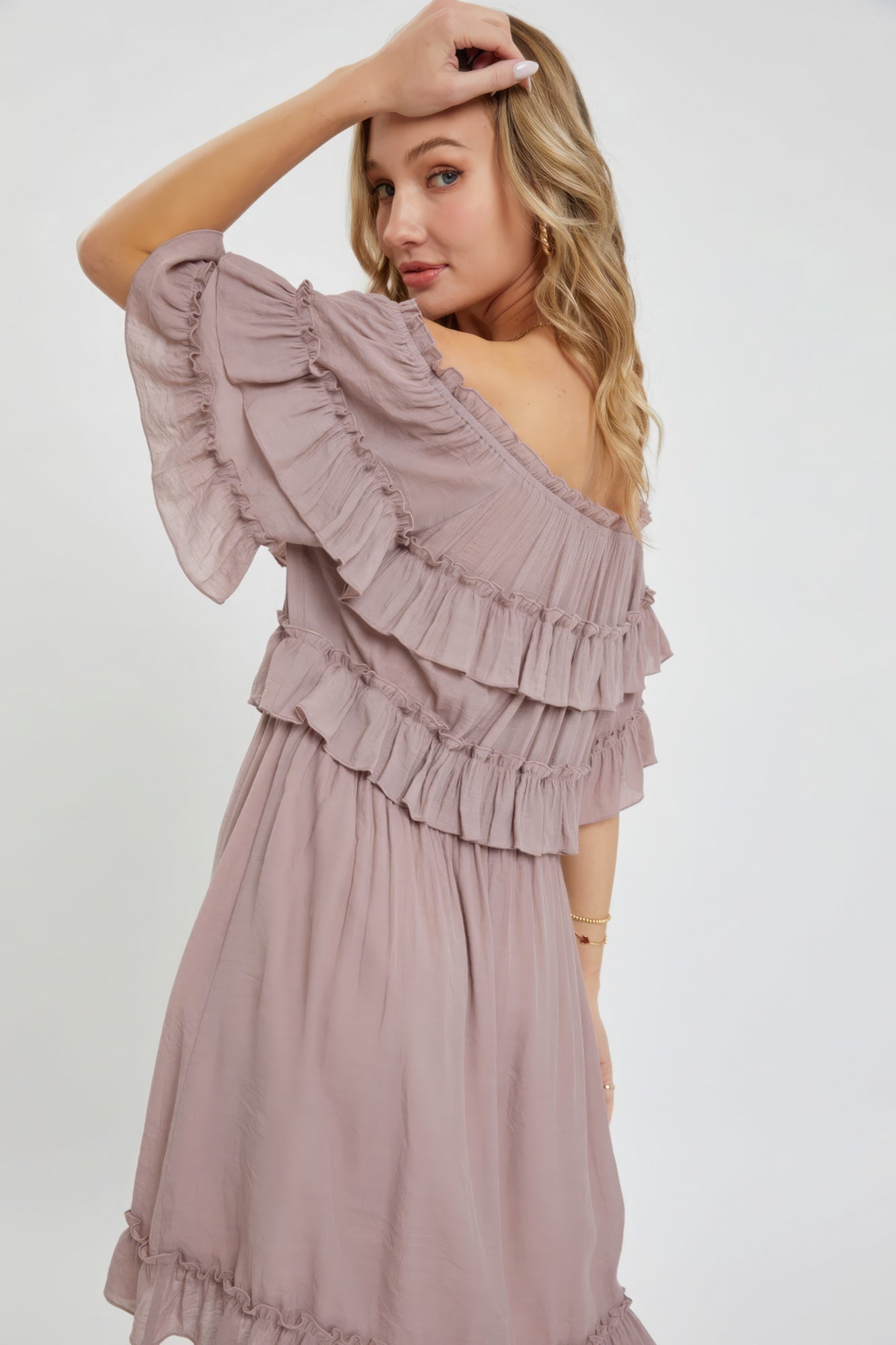 Off Shoulder Ruffle Dress-TOPS / DRESSES-[Adult]-[Female]-2022 Online Blue Zone Planet