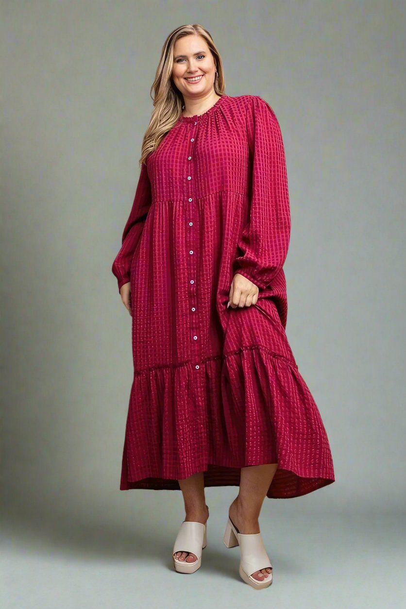 Plaid Button Down Hi - Low Hem Maxi Dress-[Adult]-[Female]-2022 Online Blue Zone Planet