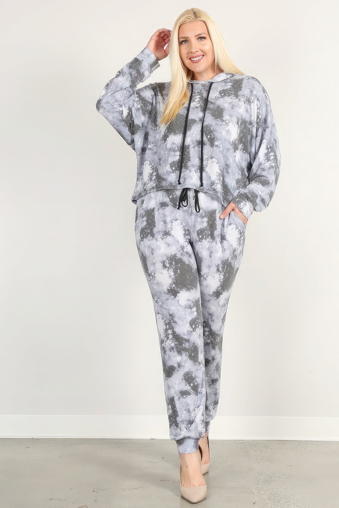 Blue Zone Planet |  Natalia's Plus Size Tie Dye Print Pullover Hoodie & Sweatpants Blue Zone Planet