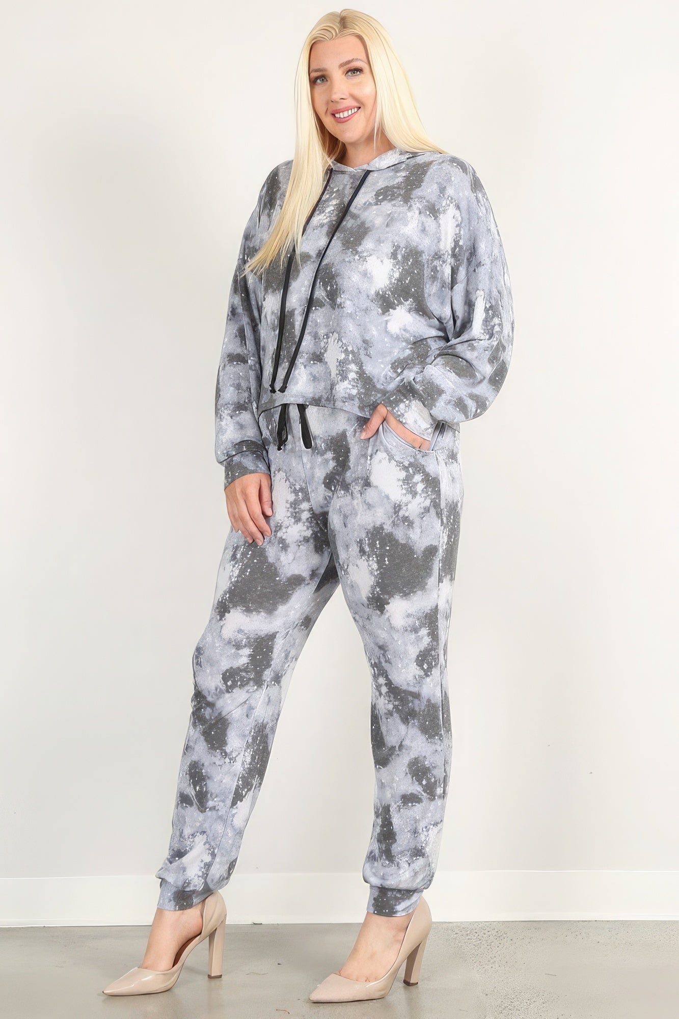 Blue Zone Planet |  Natalia's Plus Size Tie Dye Print Pullover Hoodie & Sweatpants Blue Zone Planet