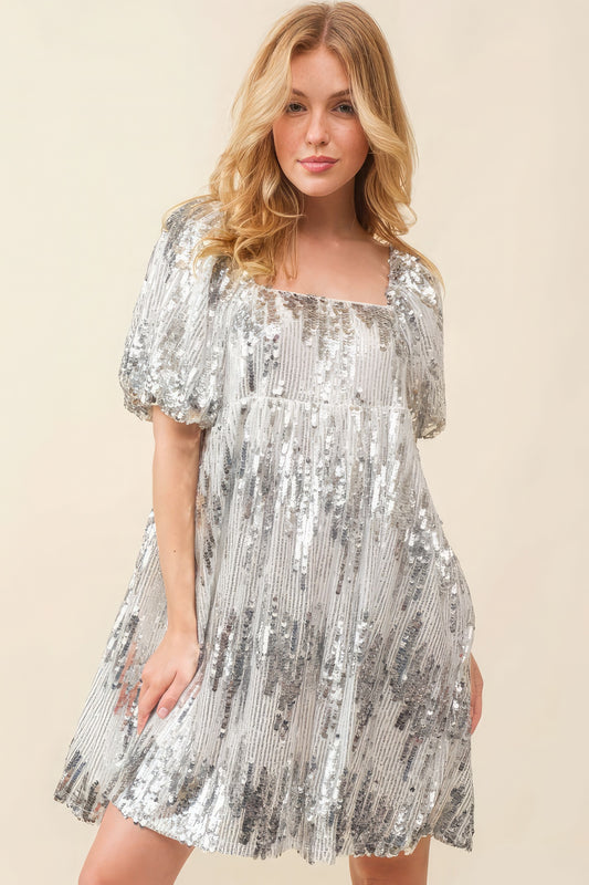 Sequin Babydoll Mini Dress Blue Zone Planet