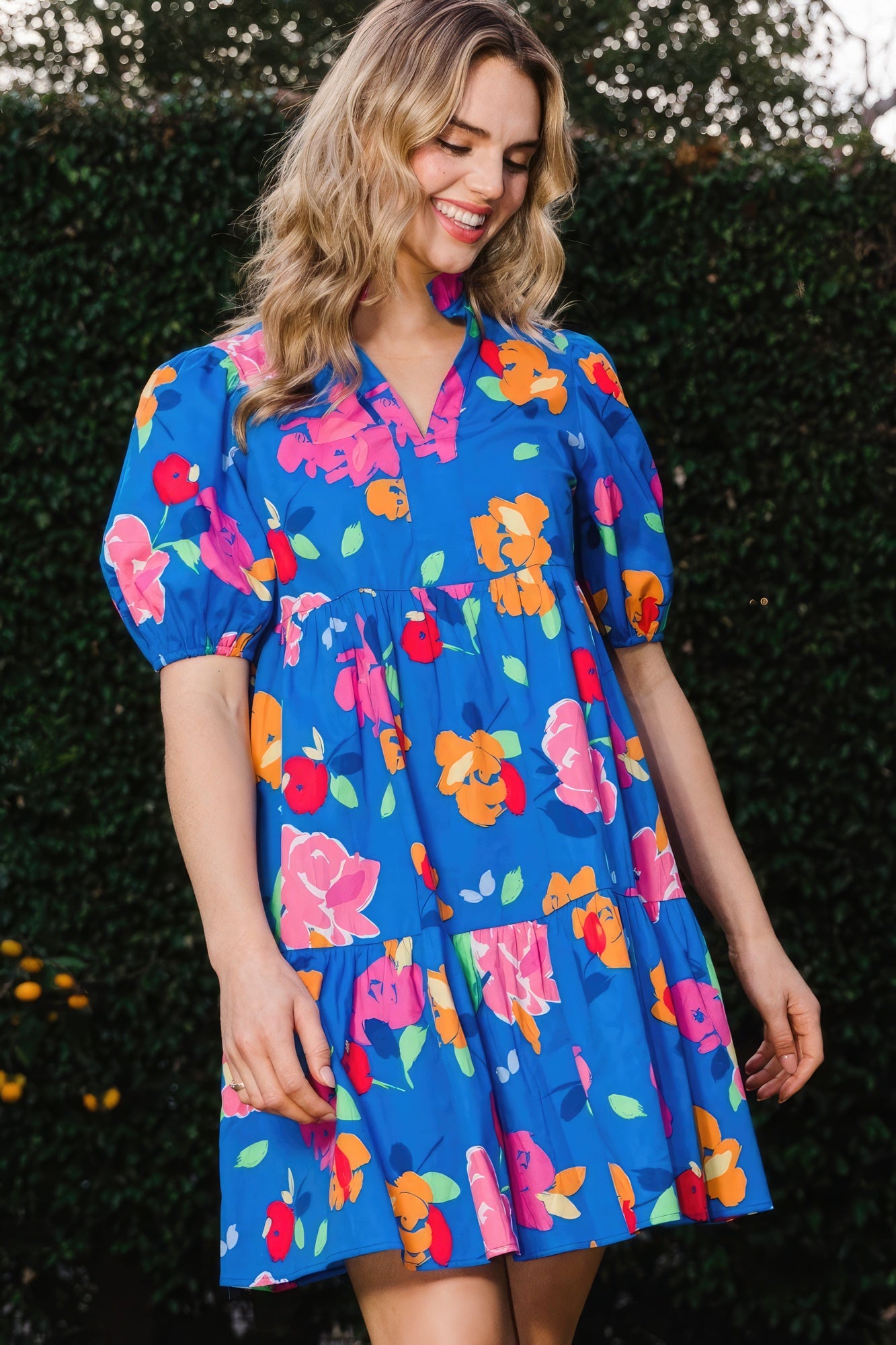 Floral Printed Tiered Mini Dress-[Adult]-[Female]-2022 Online Blue Zone Planet