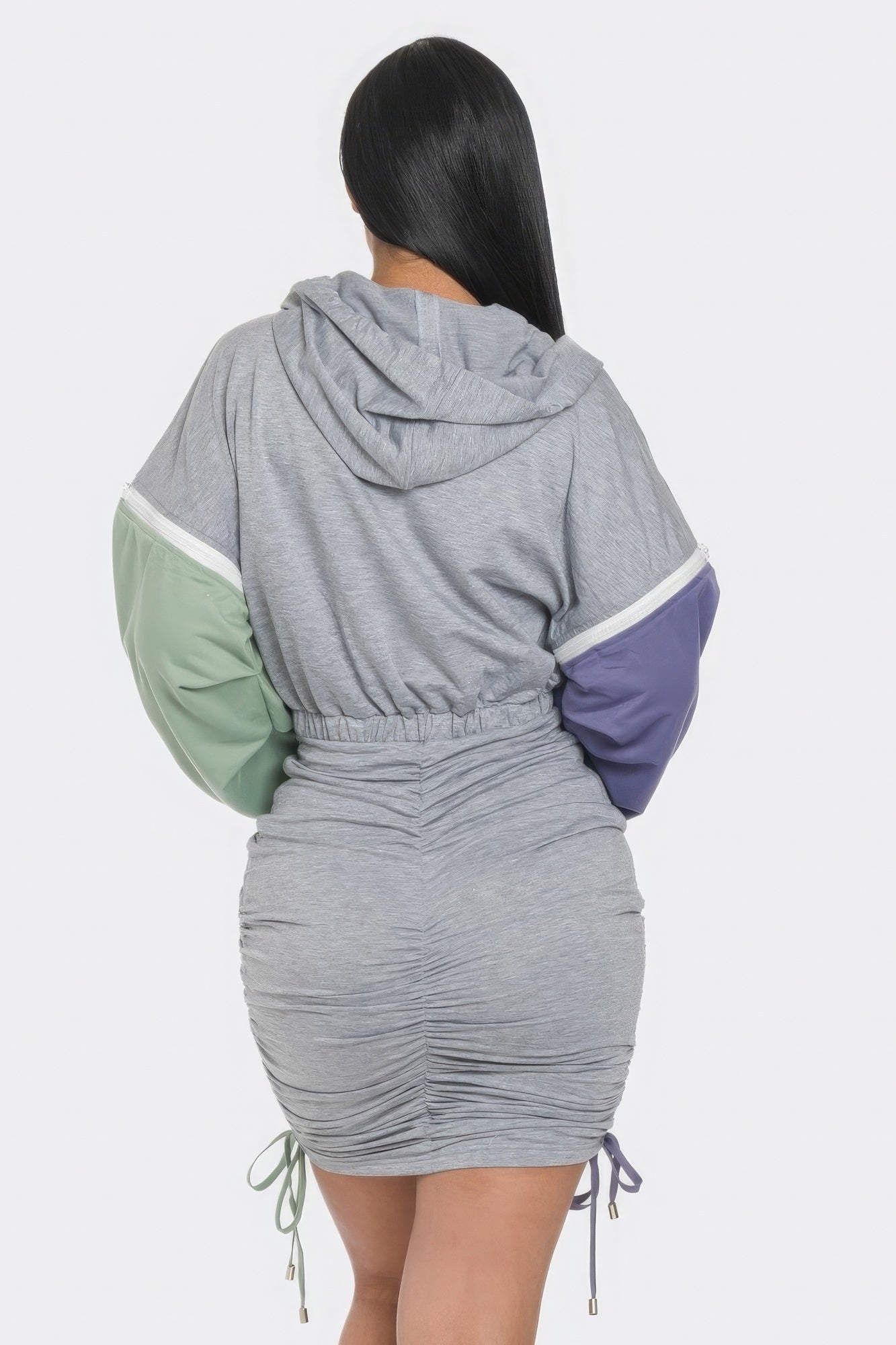 Detachable Zipper Mini Dress-[Adult]-[Female]-Grey/Purple/Sage-S-2022 Online Blue Zone Planet