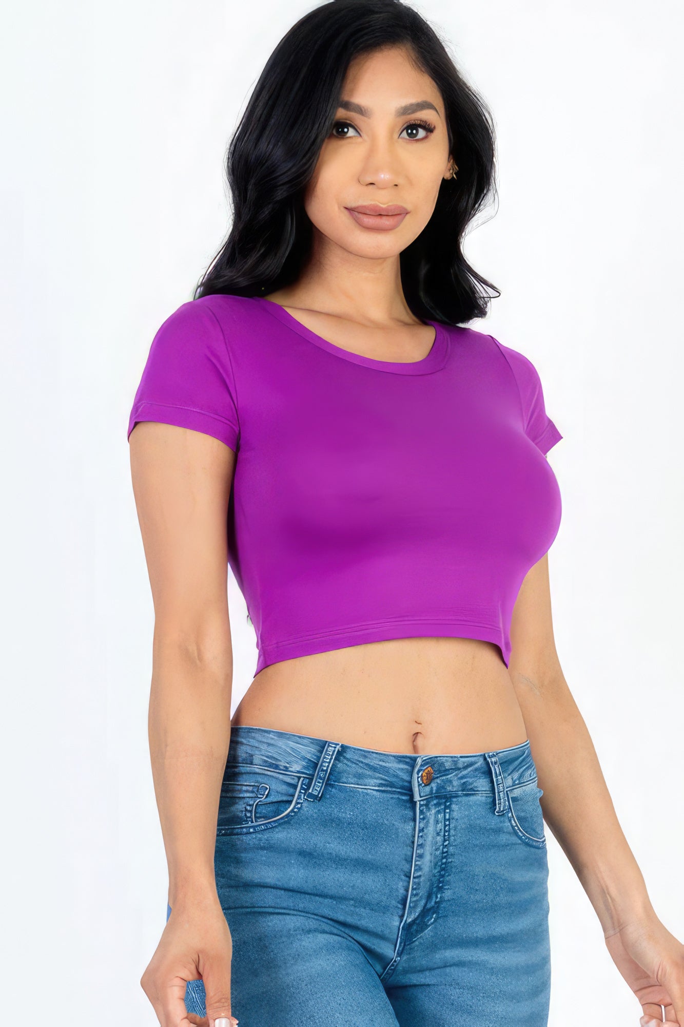 Blue Zone Planet |  Short Sleeve Roundneck Crop Top Blue Zone Planet