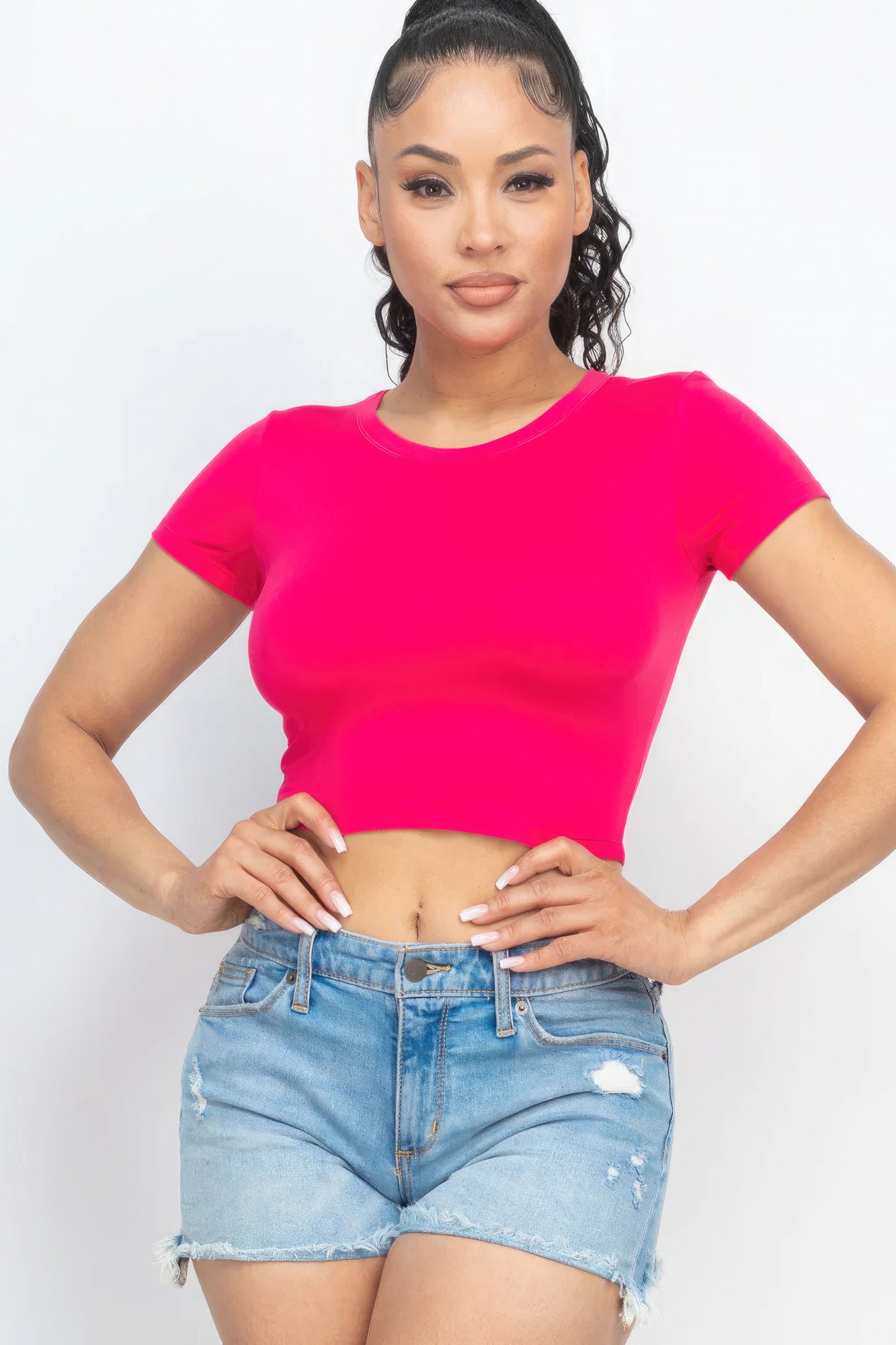 Blue Zone Planet |  Short Sleeve Roundneck Crop Top Blue Zone Planet