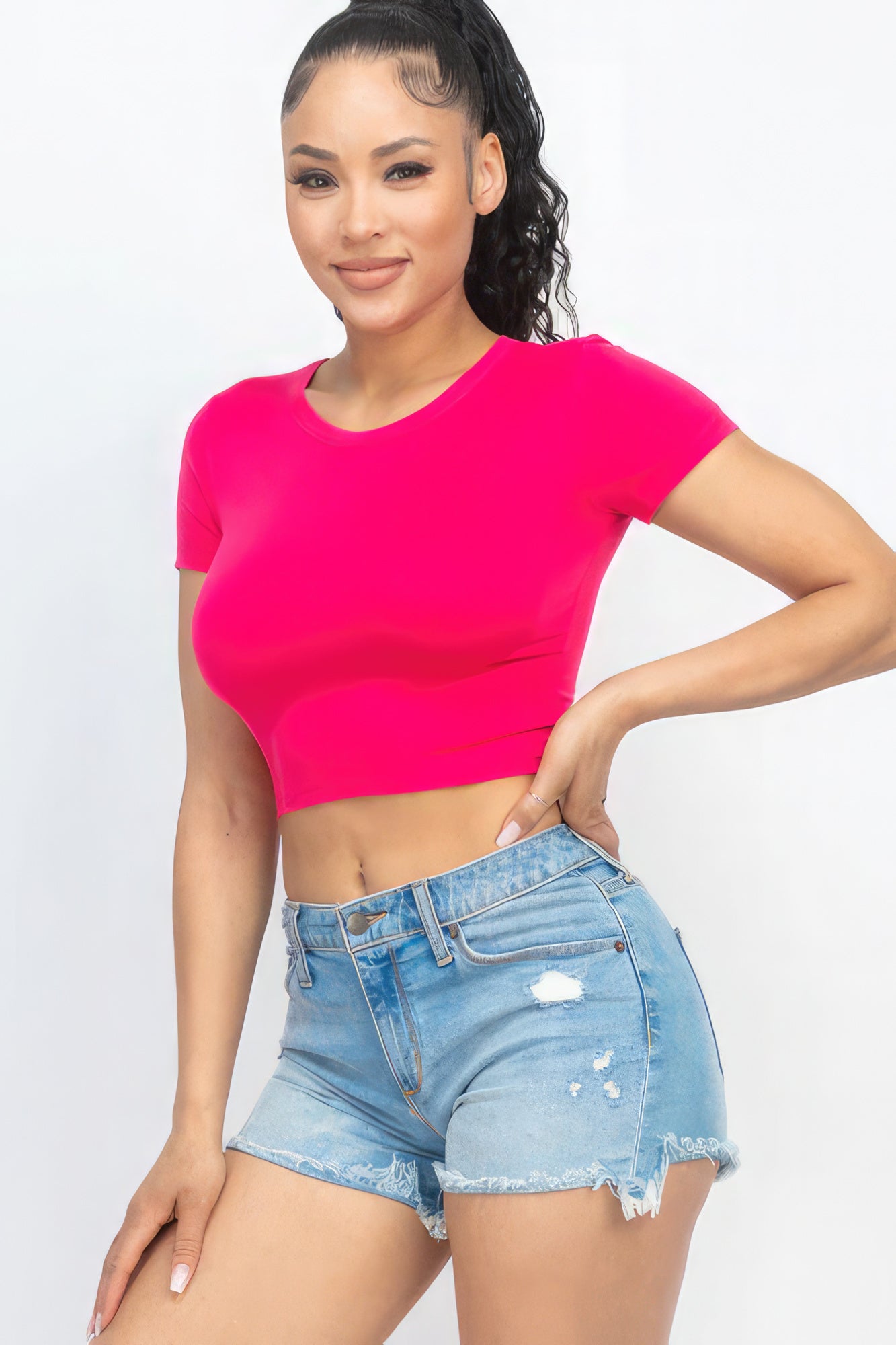 Blue Zone Planet |  Short Sleeve Roundneck Crop Top Blue Zone Planet