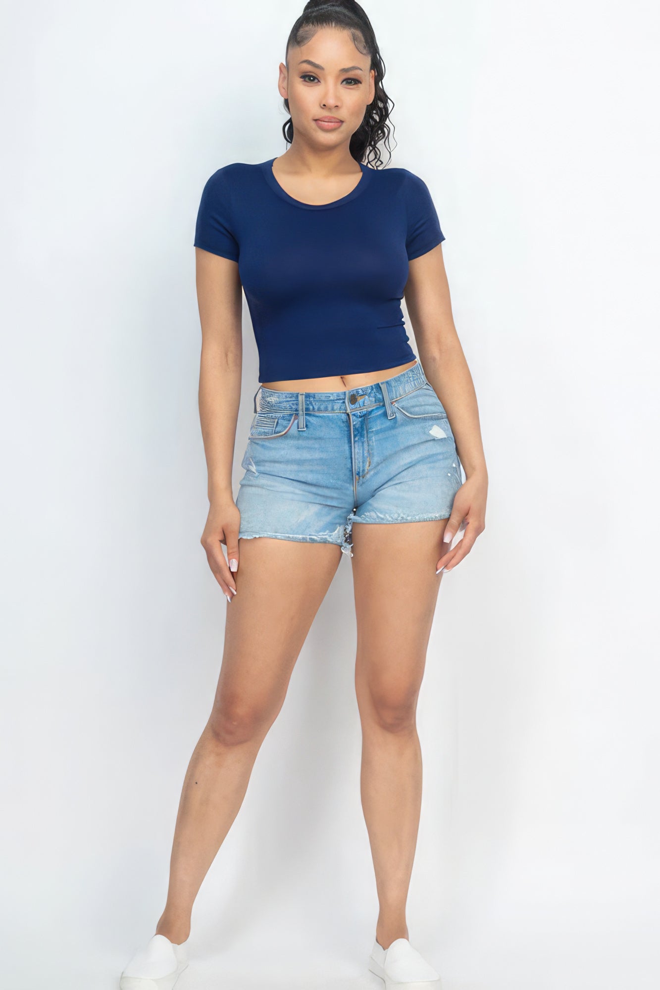 Short Sleeve Roundneck Crop Top-CROP TOP-[Adult]-[Female]-2022 Online Blue Zone Planet